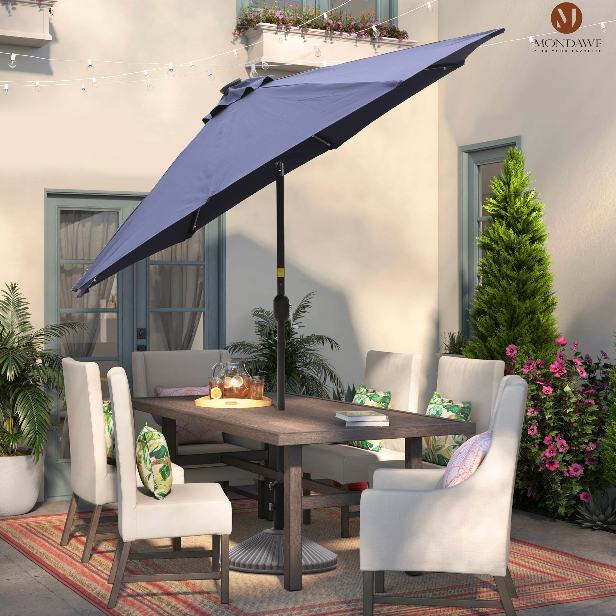 Mondawe 9 Ft 32 LED Round Solar Patio Market Umbrella-Mondawe