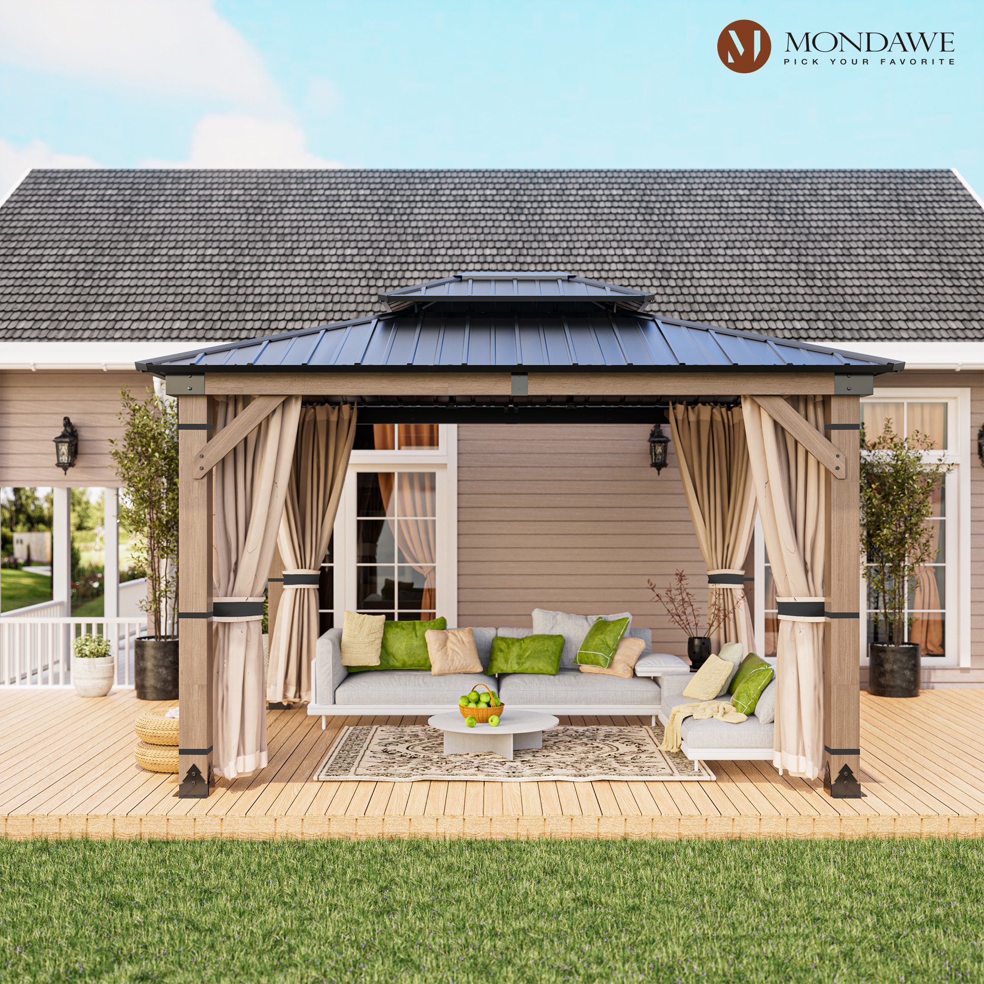 10 ft. x 12 ft. Outdoor Cedar Wood Frame Patio Gazebo Canopy