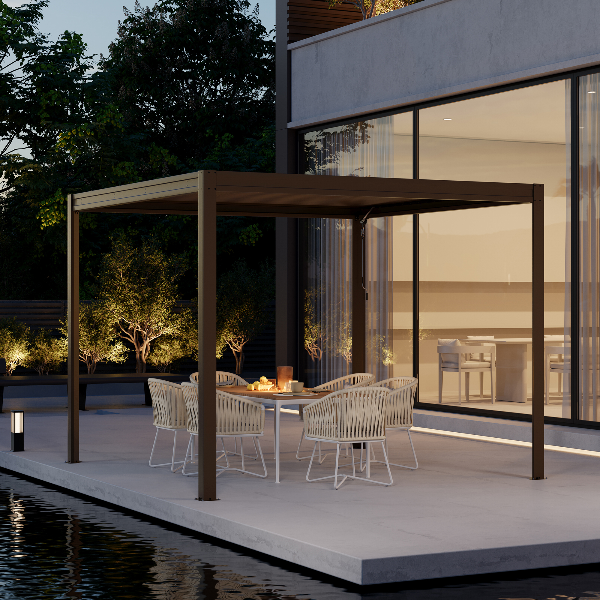 Louvered Pergola 10X10FT, Wood Grain Aluminum Pergola with Adjustable Roof, Wood Looking Aluminum Frame, Efficient Drainage System, Outdoor Pergola for Patio, Deck, Garden