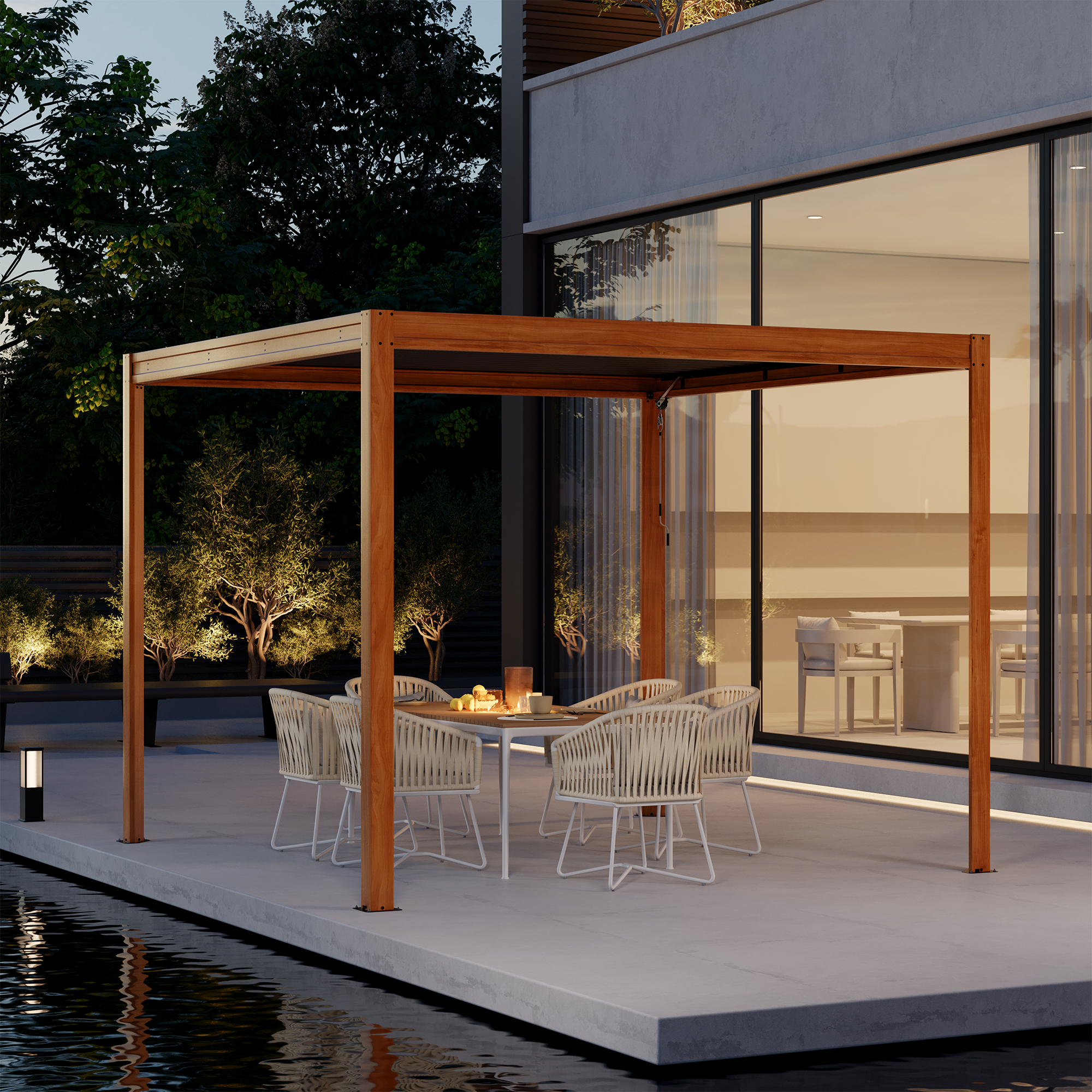 Louvered Pergola 10X10FT, Wood Grain Aluminum Pergola with Adjustable Roof, Wood Looking Aluminum Frame, Efficient Drainage System, Outdoor Pergola for Patio, Deck, Garden