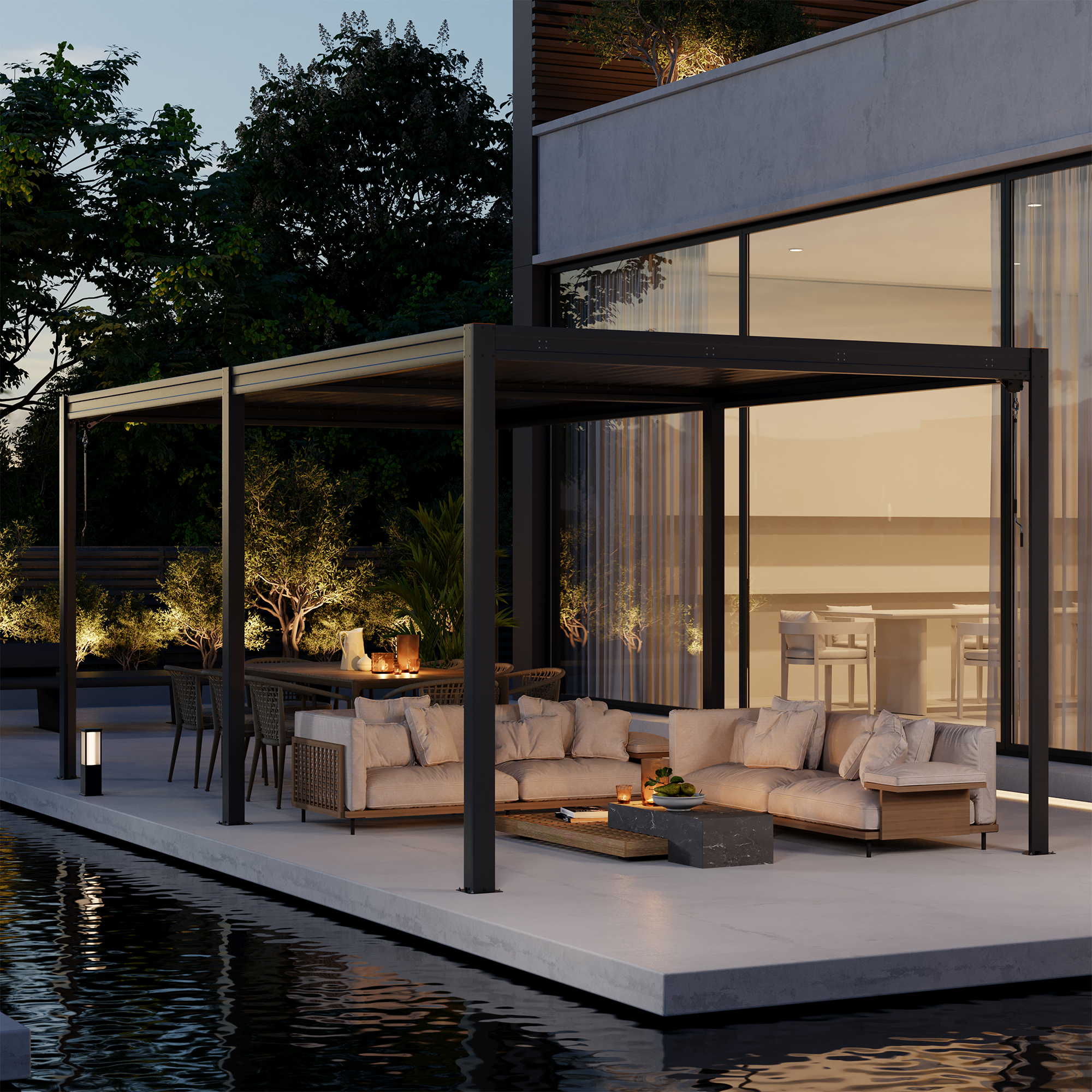 Louvered Pergola 10X20FT, Wood Grain Aluminum Pergola with Adjustable Roof, Wood Looking Aluminum Frame, Efficient Drainage System, Outdoor Pergola for Patio, Deck, Garden