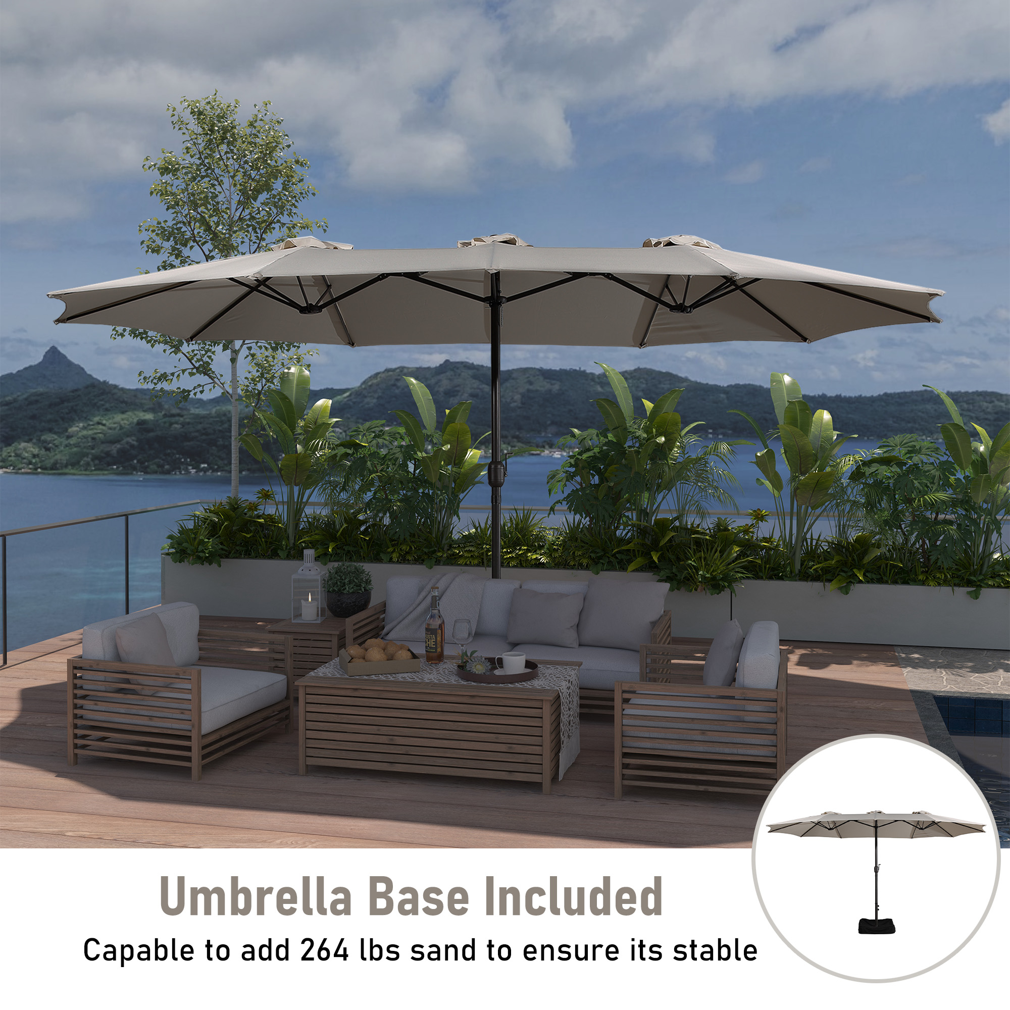 Mondawe 15ft Rectangular Patio Market Umbrella with Base-Mondawe