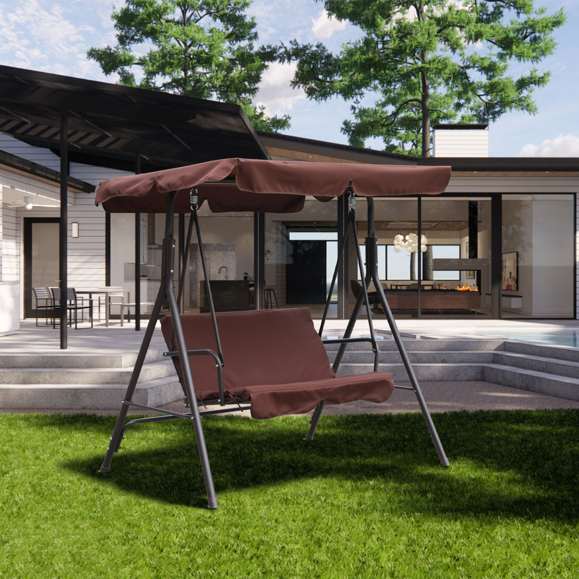 2-Person Patio Swing Chair Porch Swing with Cushion and Canopy