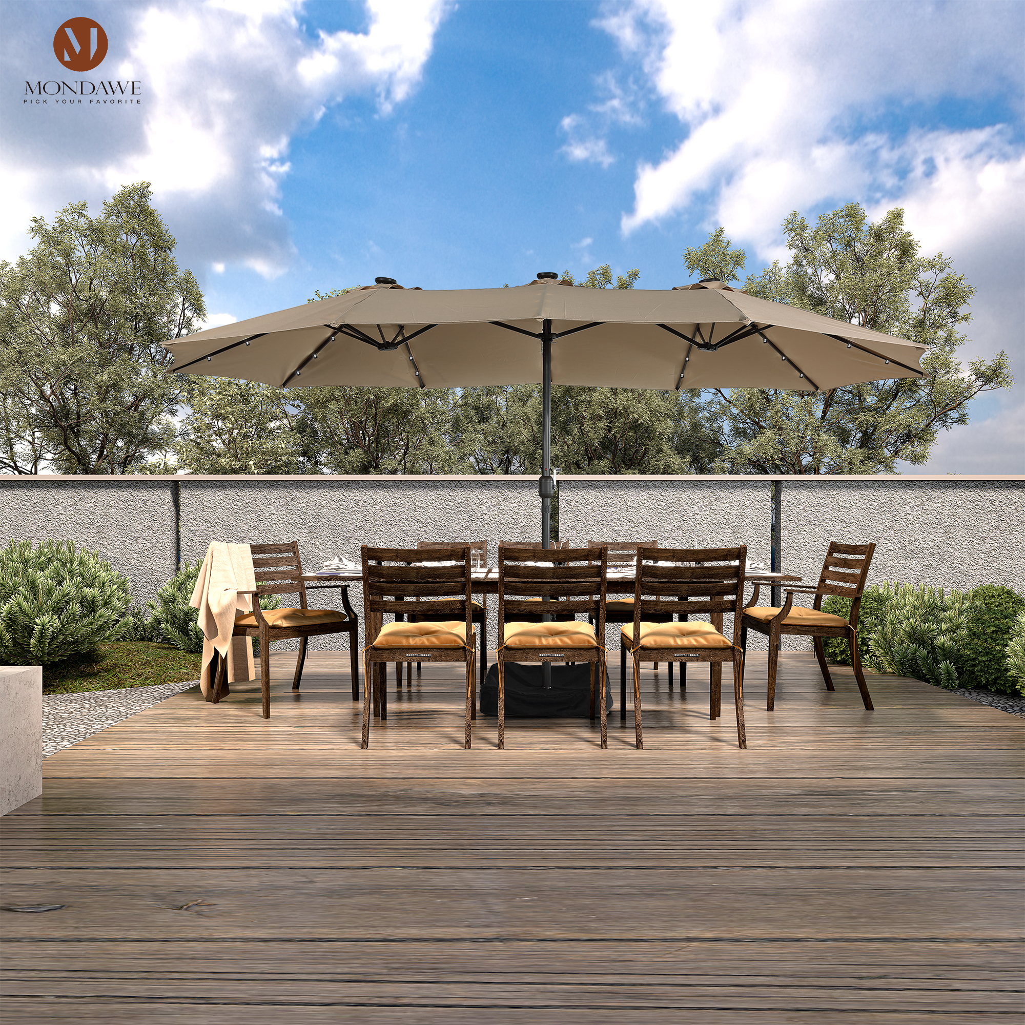 Mondawe 15ft Rectangular Patio Umbrella with Base and LED Lights-Mondawe