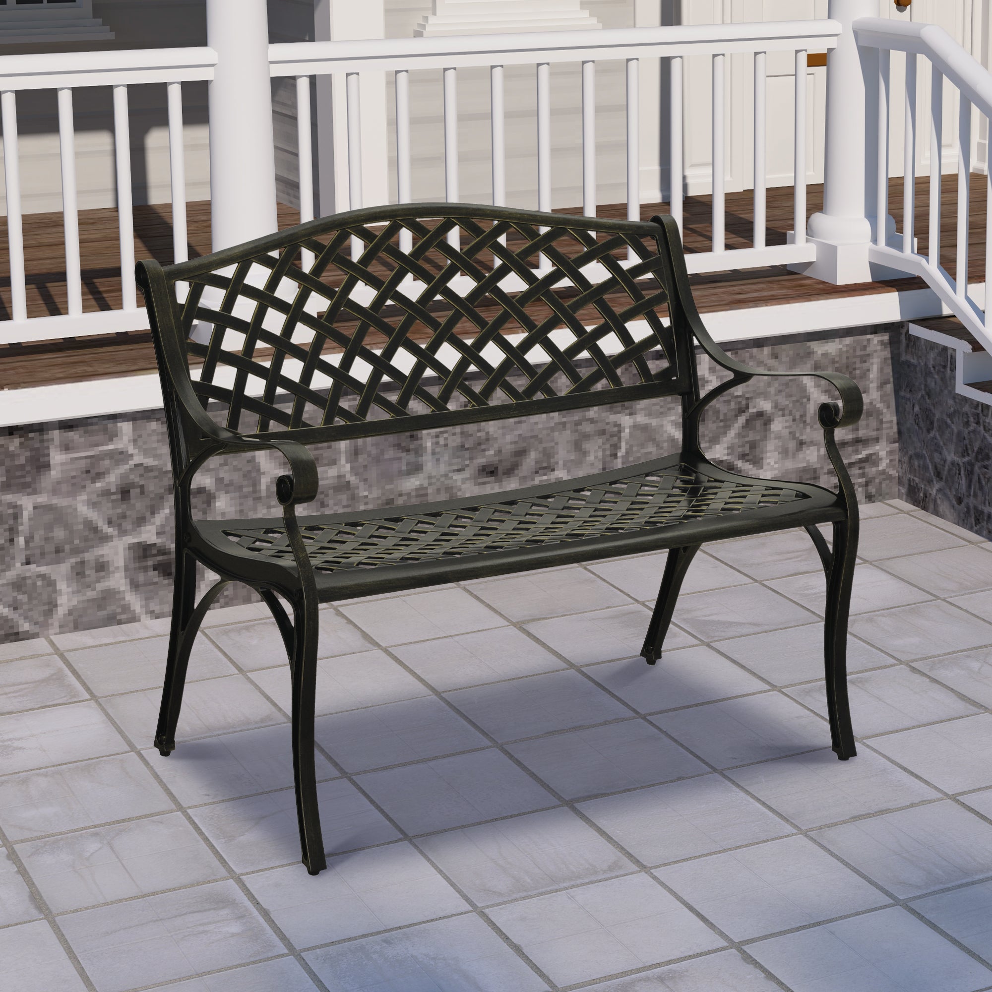 Patio Bench 40-in W x 31.5-in H Bronze Aluminum Garden Bench