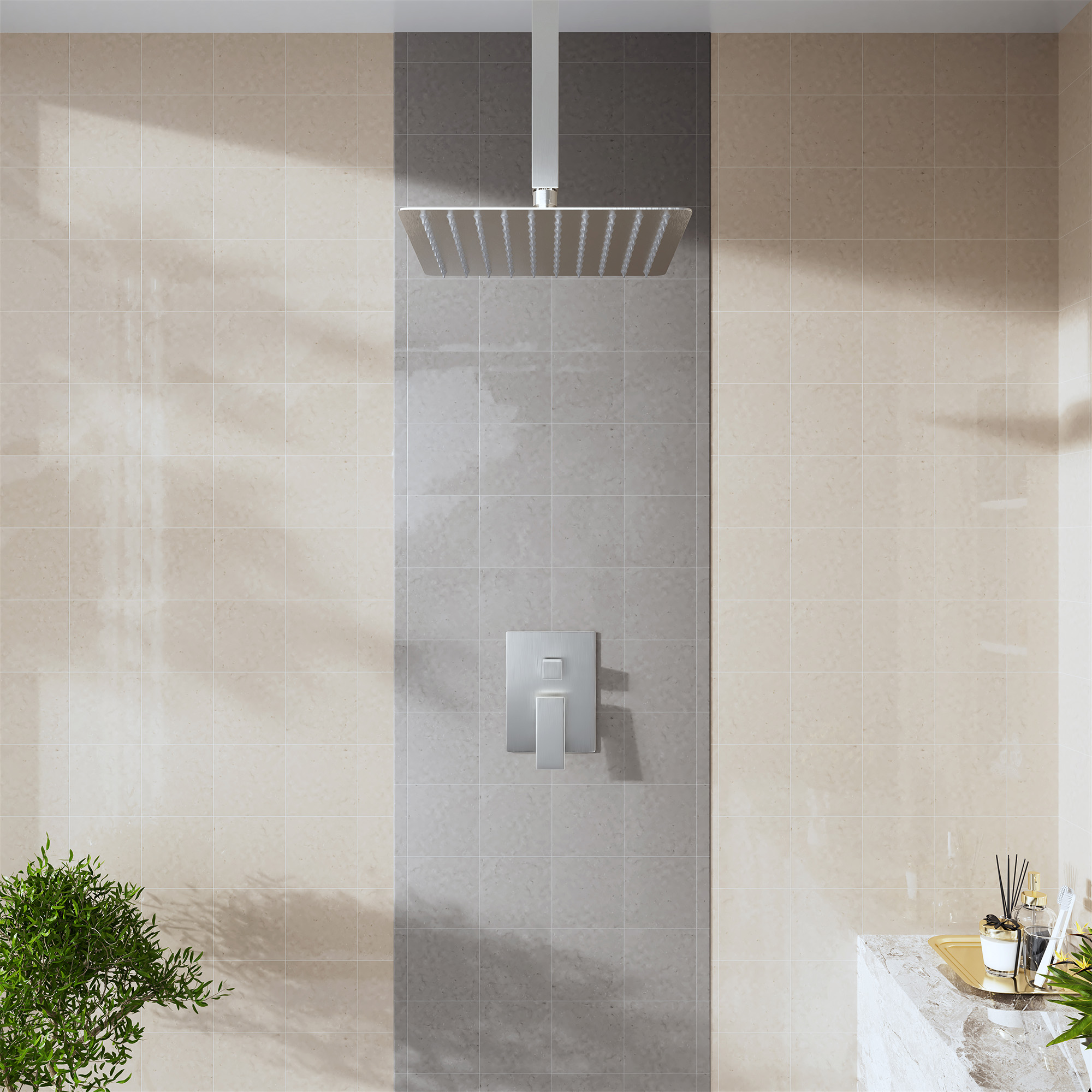 10"/12" Stainless Steel 360 Degree Adjustable 0.08" Ultra-thin Rectangle Shower Head In Matte Black/Brushed Nickel