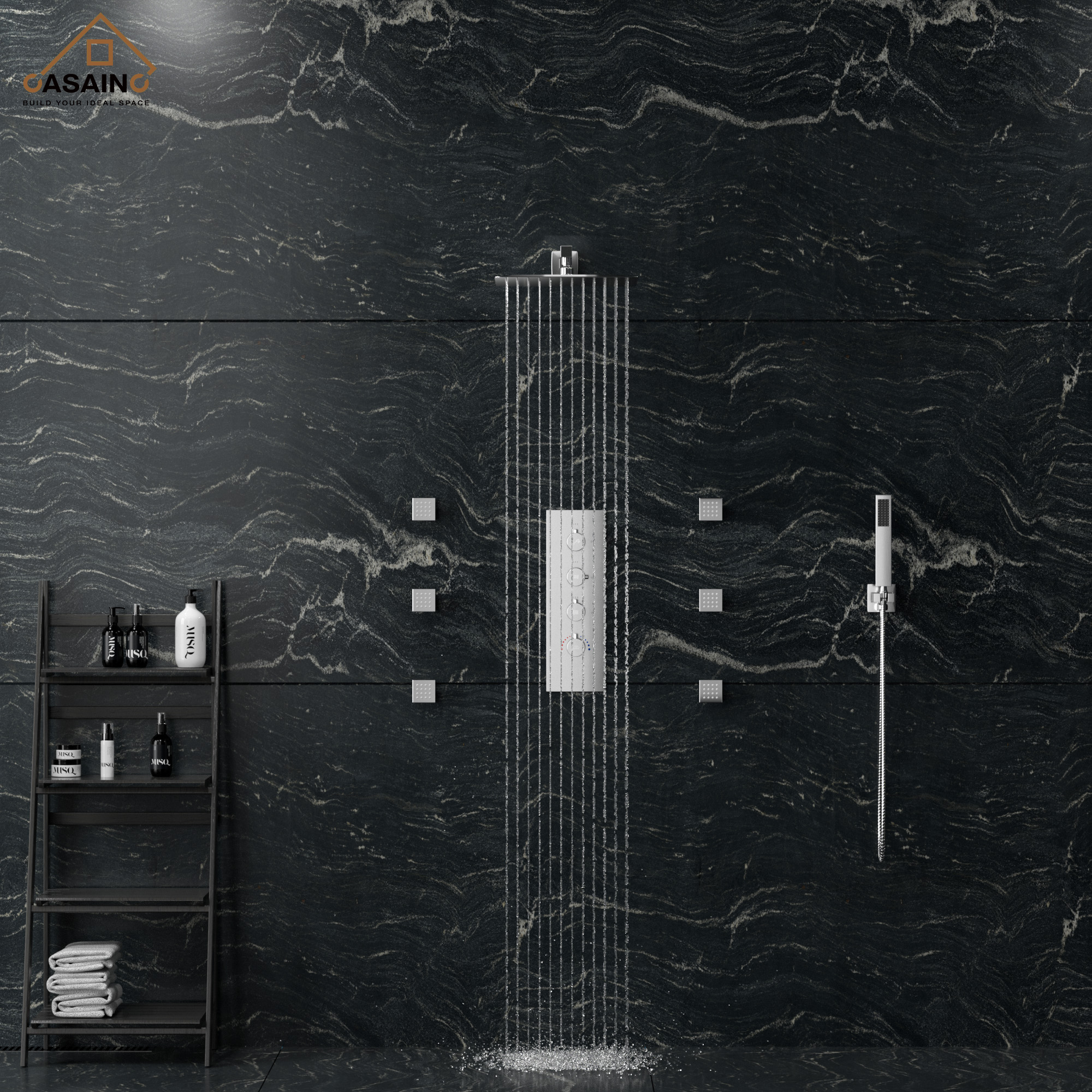 6-Spray Pattern 12 in. Wall Mounted Rainfall Shower Faucet and Dual Shower Heads System With 6 Body Jets In Brushed Gold/Brushed Nickel/Matte Black