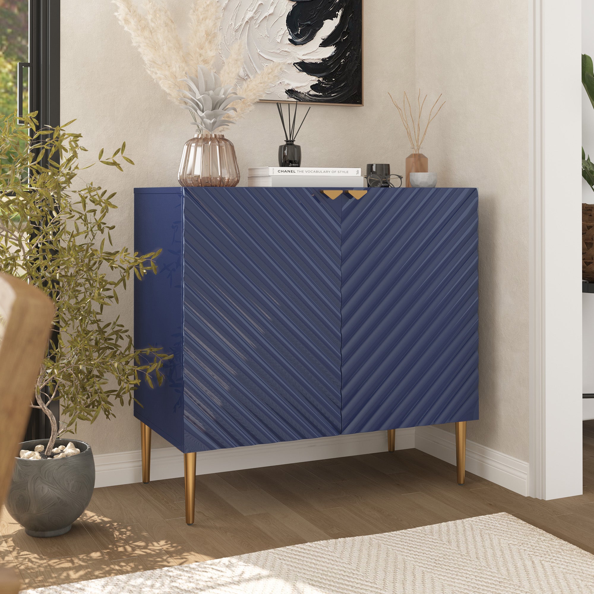 Boyel Living 2-Door White Locker Accent Storage Cabinet with Tapered Support Legs