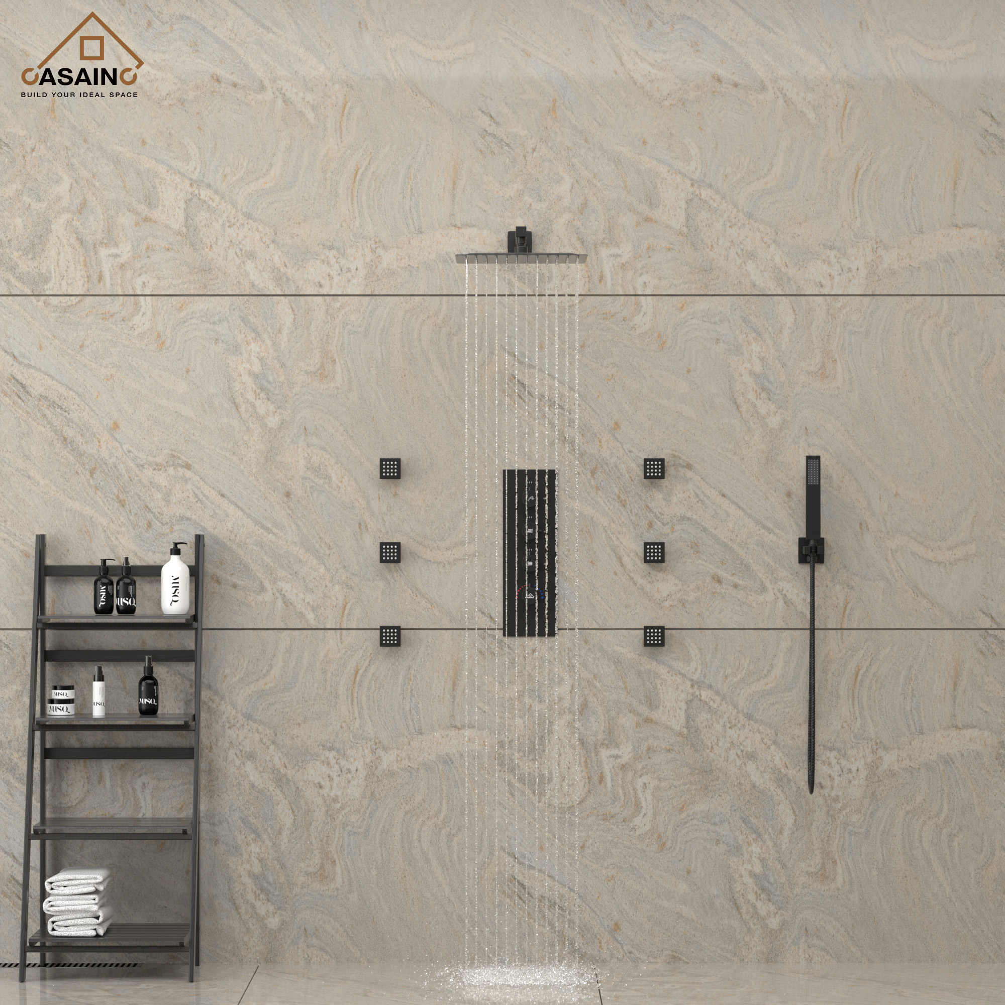 6-Spray Pattern 12 in. Wall Mounted Rainfall Shower Faucet and Dual Shower Heads System With 6 Body Jets In Brushed Gold/Brushed Nickel/Matte Black