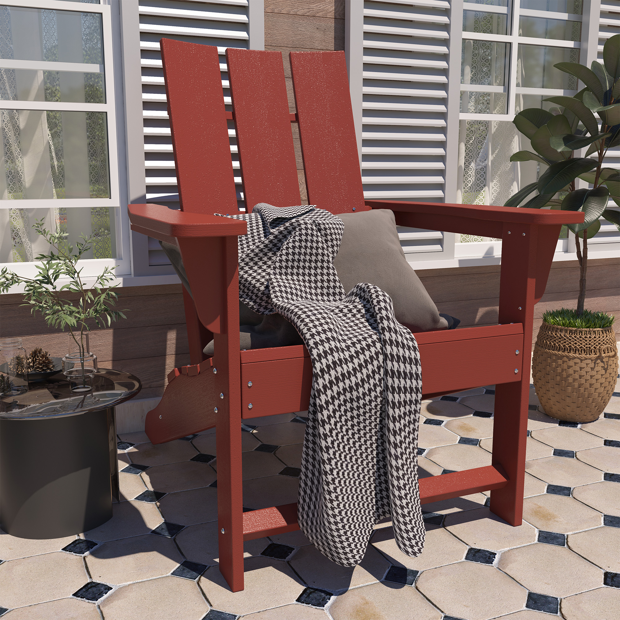 5-Piece/3-Piece HDPE Adirondack Chair Outdoor Meeting Set with Fire Pit Table, 28-inch Square 40,000 BTU Auto-Ignition Propane Gas Firepit with Waterproof Cover 