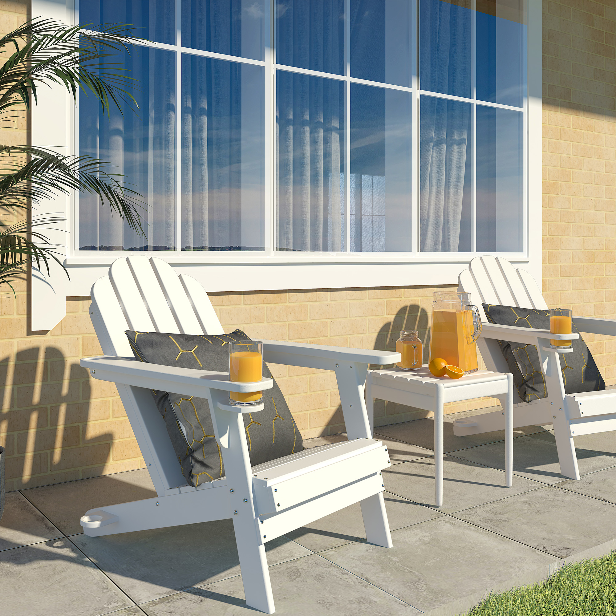 5-Piece/3-Piece HDPE Adirondack Chairs with Cup Holder and Umbrella Hole Outdoor Set and 32-inch Square Fire Pit Table