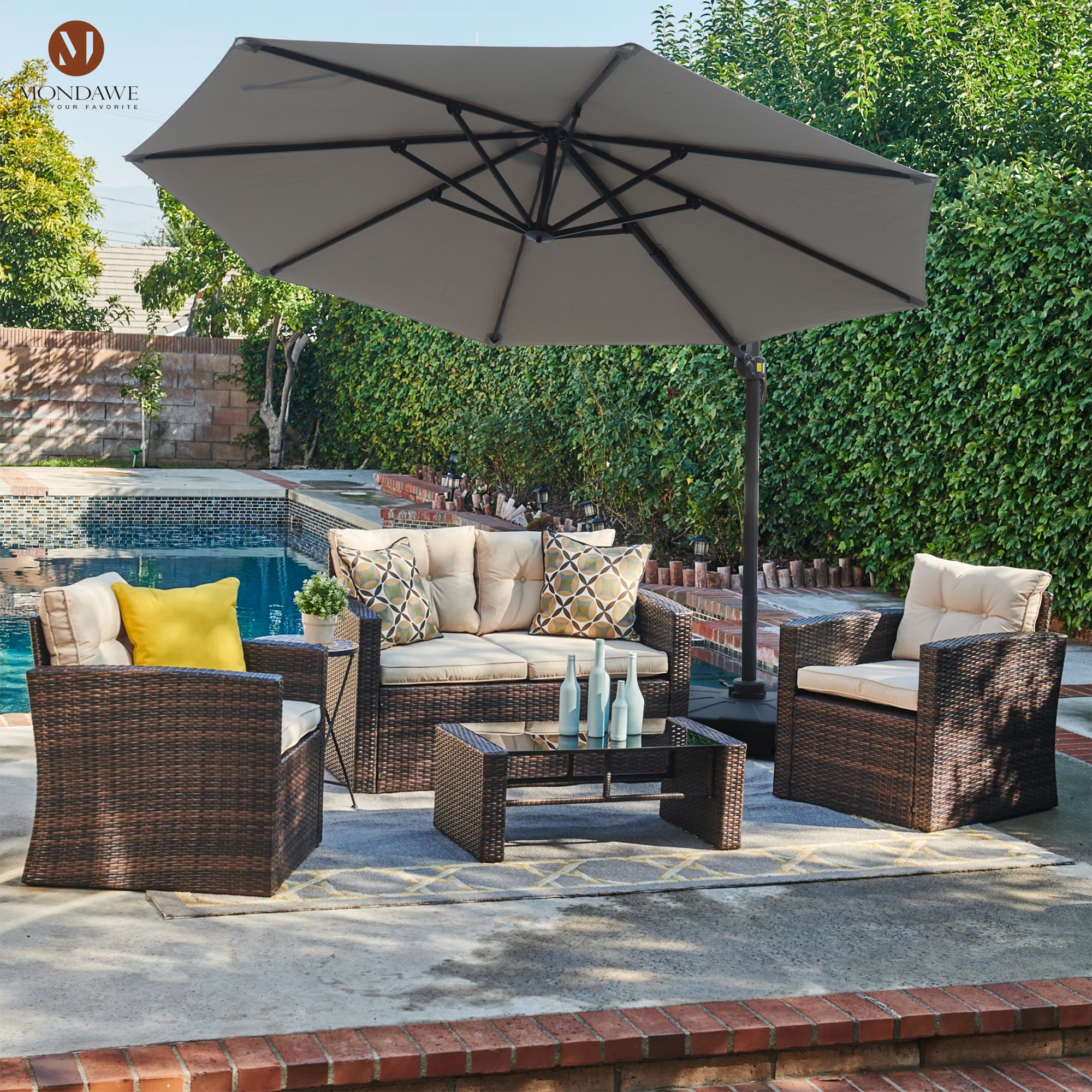 Mondawe 11 ft. Outdoor 360° Rotation Patio Cantilever Umbrella with Base for Garden Balcony-Mondawe