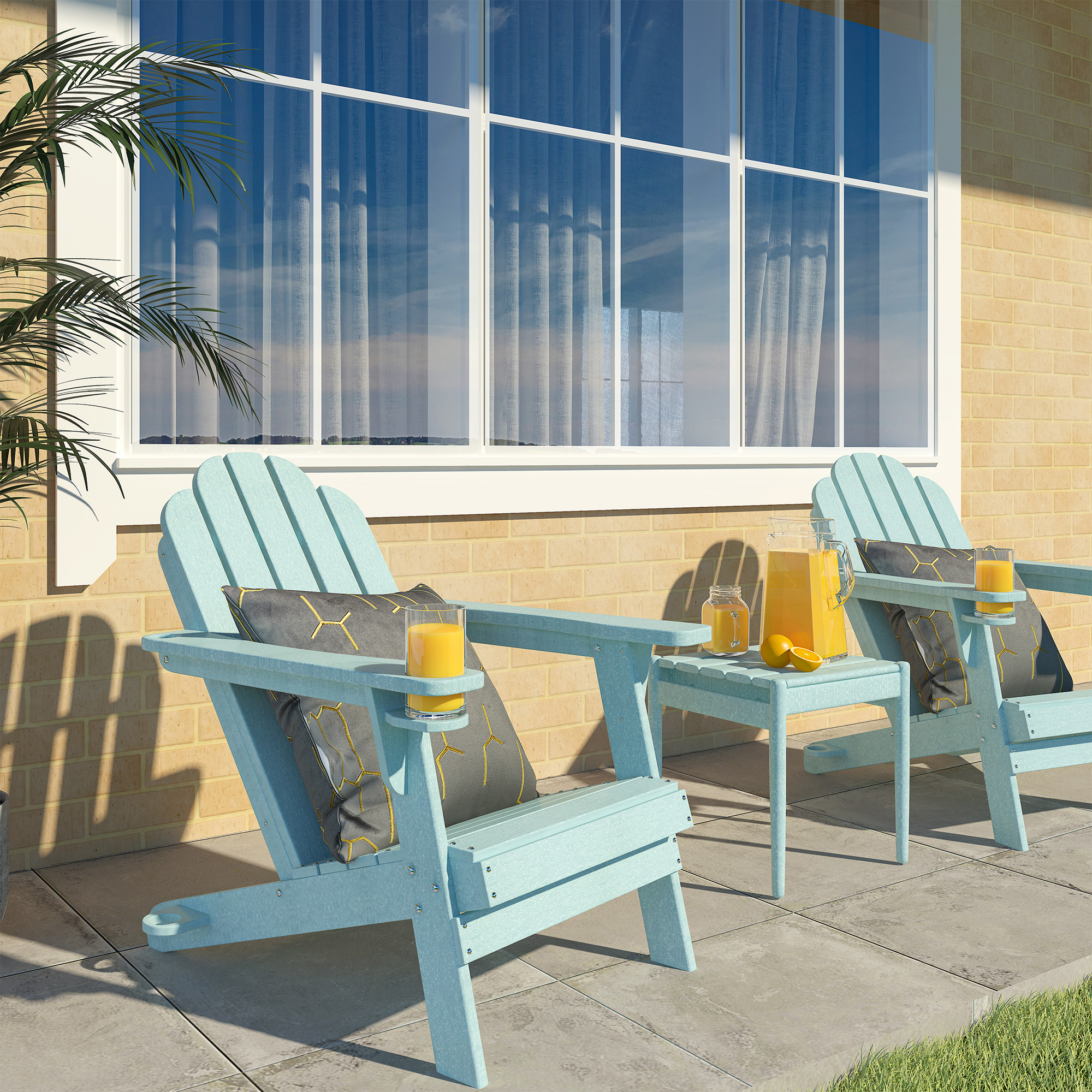 5-Piece/3-Piece HDPE Adirondack Chairs with Cup Holder and Umbrella Hole Outdoor Set and 32-inch Square Fire Pit Table