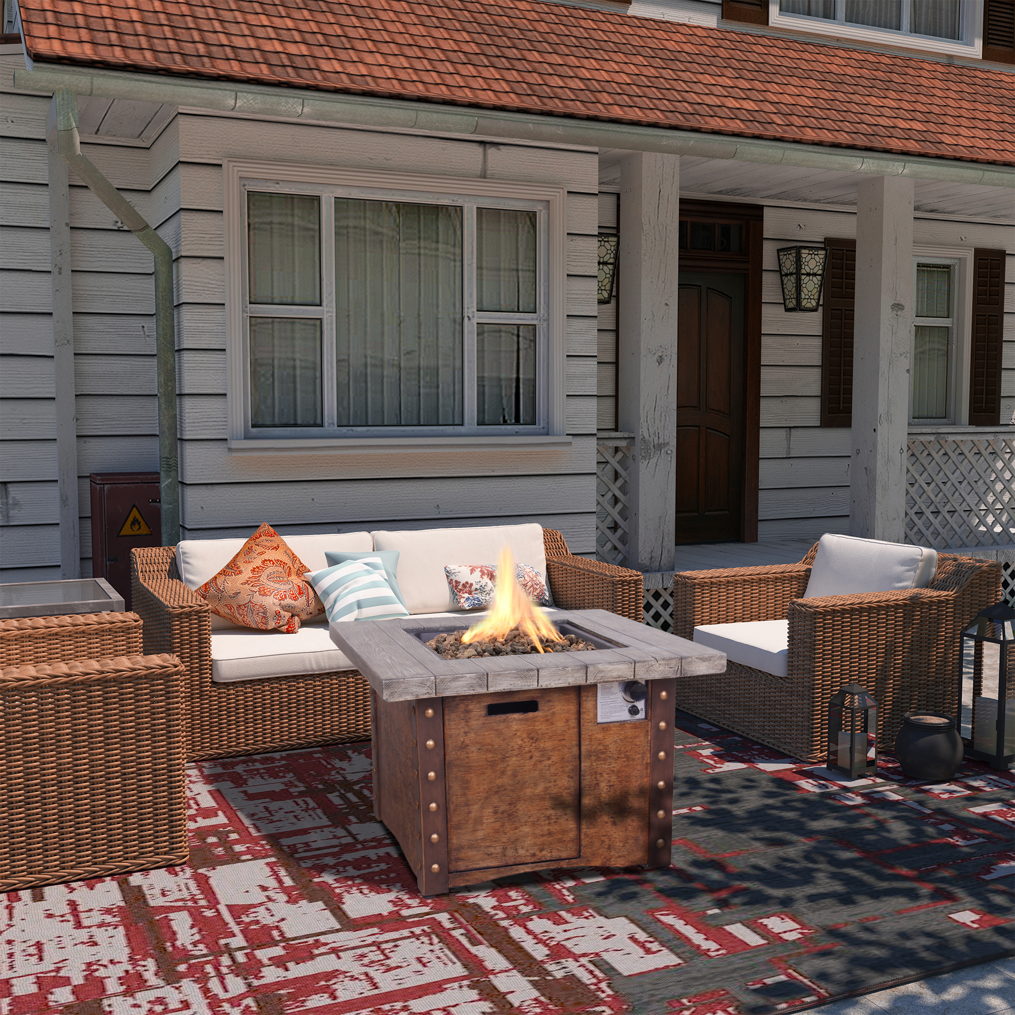 5-Piece/3-Piece HDPE Adirondack Chair Outdoor Meeting Set with 34.5" Propane Fire Pit Table