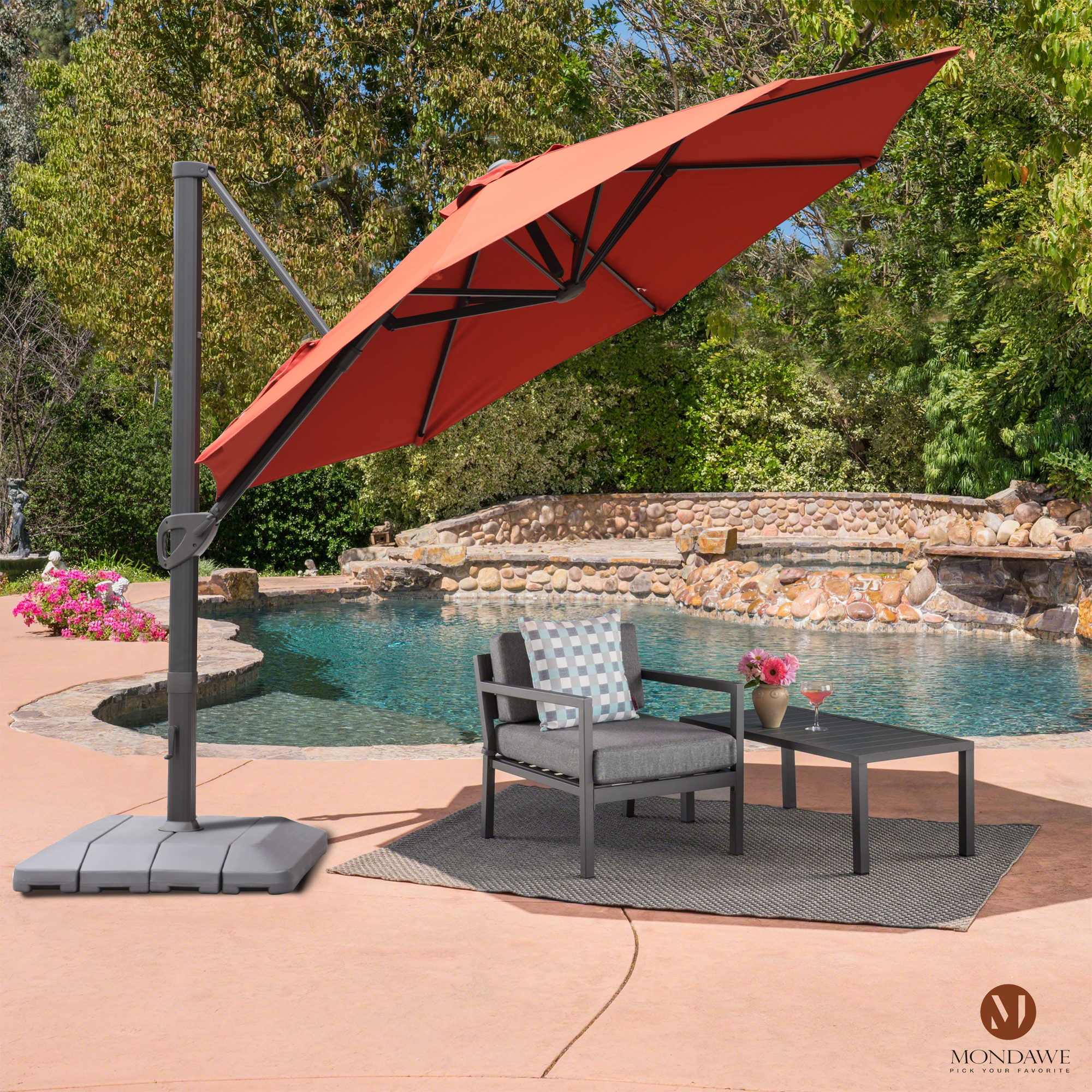 Mondawe 11 ft. Aluminum 360° Rotation Cantilever Patio Umbrella with Base for Garden Balcony-Mondawe