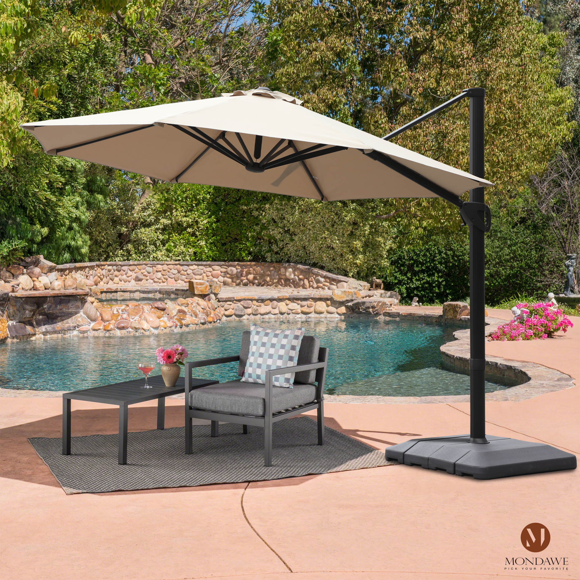 Mondawe 11 ft. Aluminum 360° Rotation Cantilever Patio Umbrella with Base for Garden Balcony-Mondawe