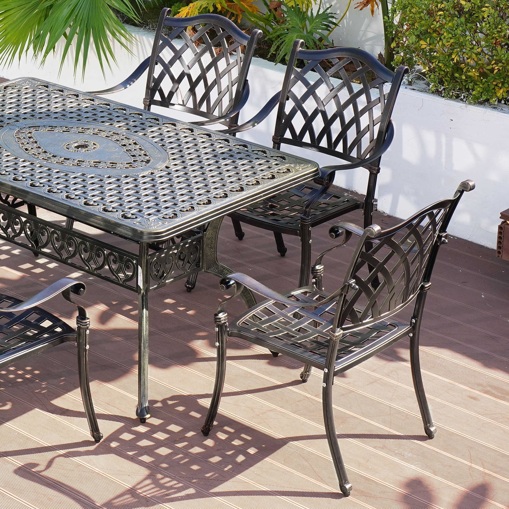 Set of 2 Bronze/White Cast Aluminum Patio Dining Chairs