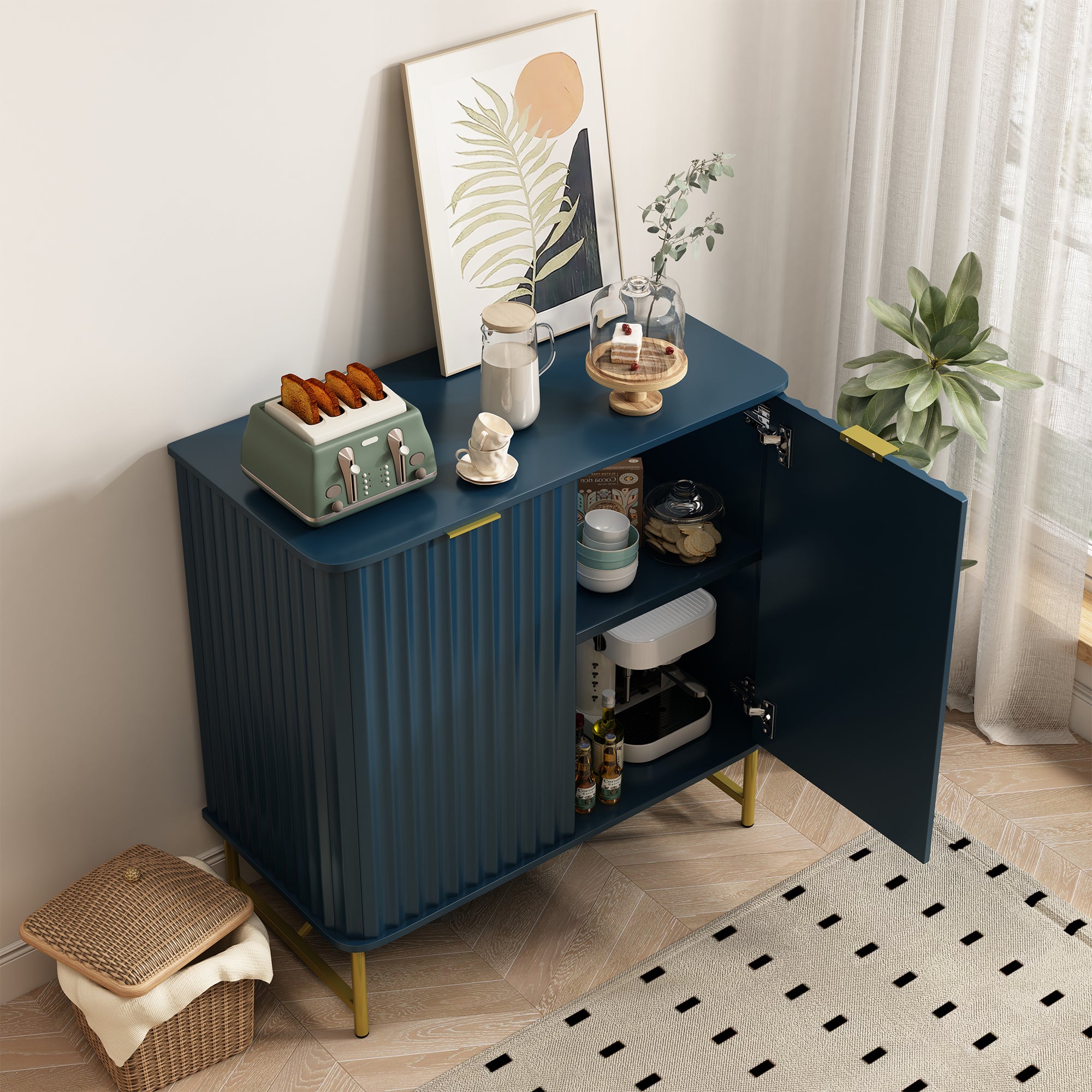 Sideboard Buffet Storage Cabinet with 2 Doors，32 Inch Monden Free-Standing Accent Cabinet with Gold Legs for Hallway, Living Room