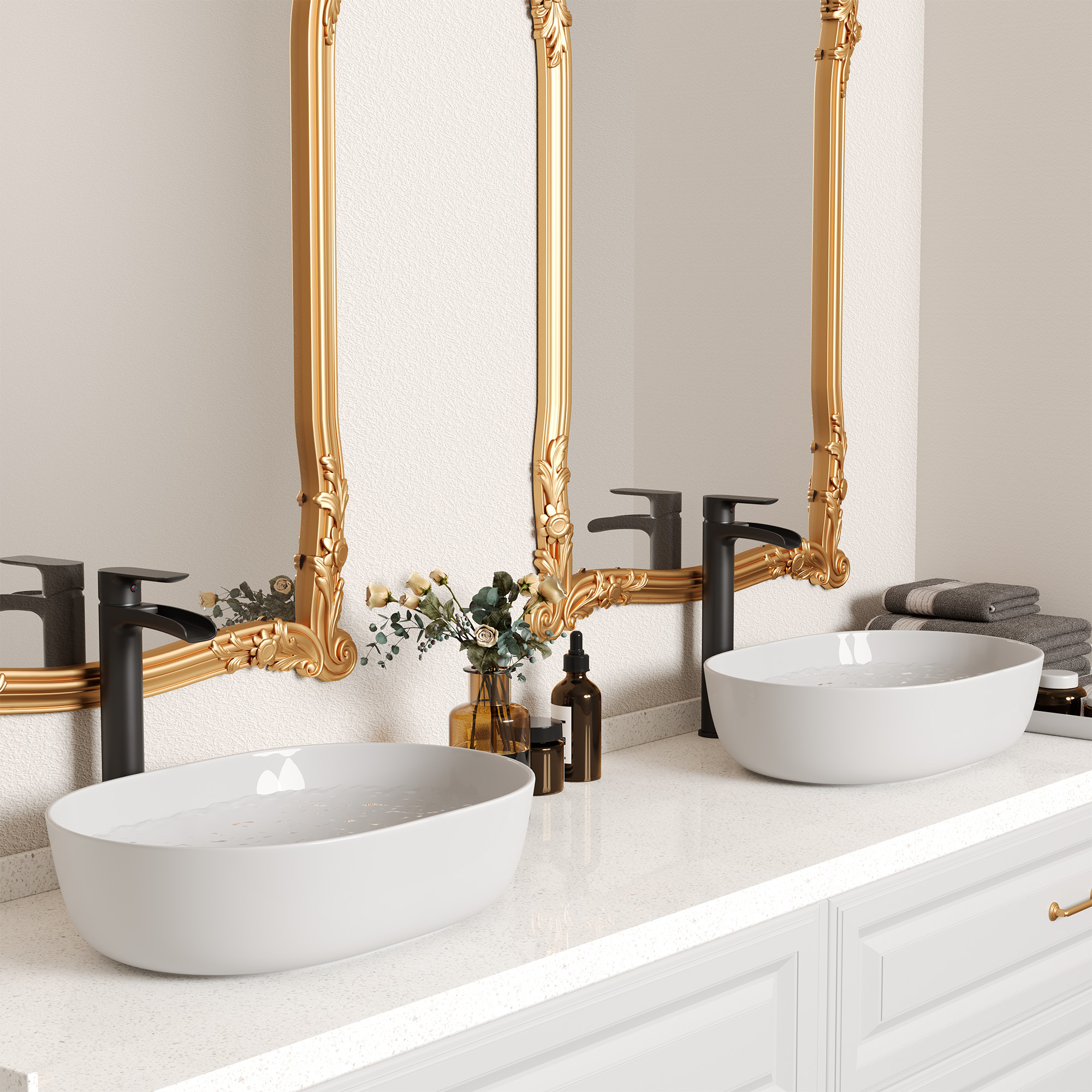 Waterfall Spout High Vessel Bathroom Sink Faucet, Basin Faucet Single Handle Single Hole Brushed Nickel/Matte Black