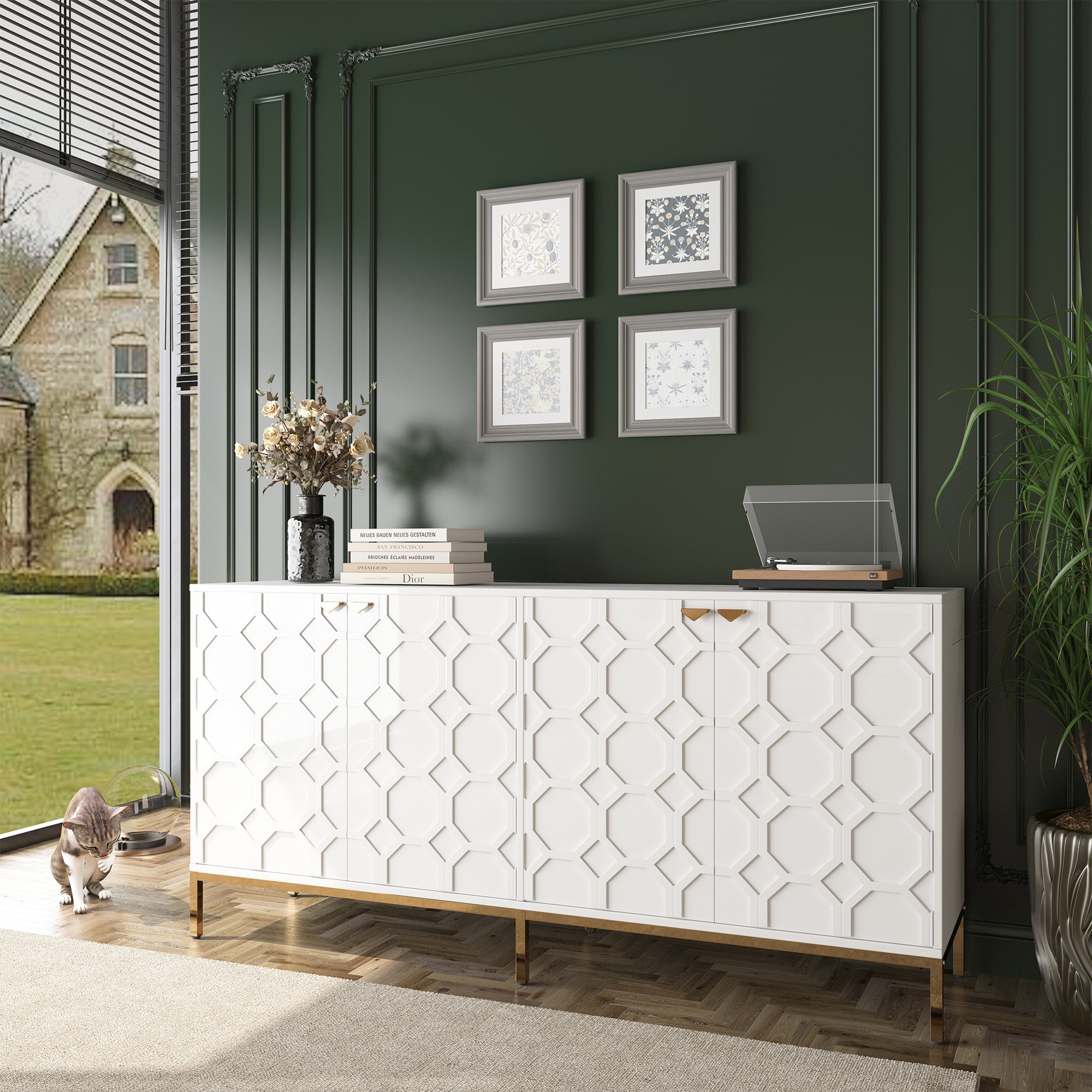 4 Door White Locker Accent Cabinet