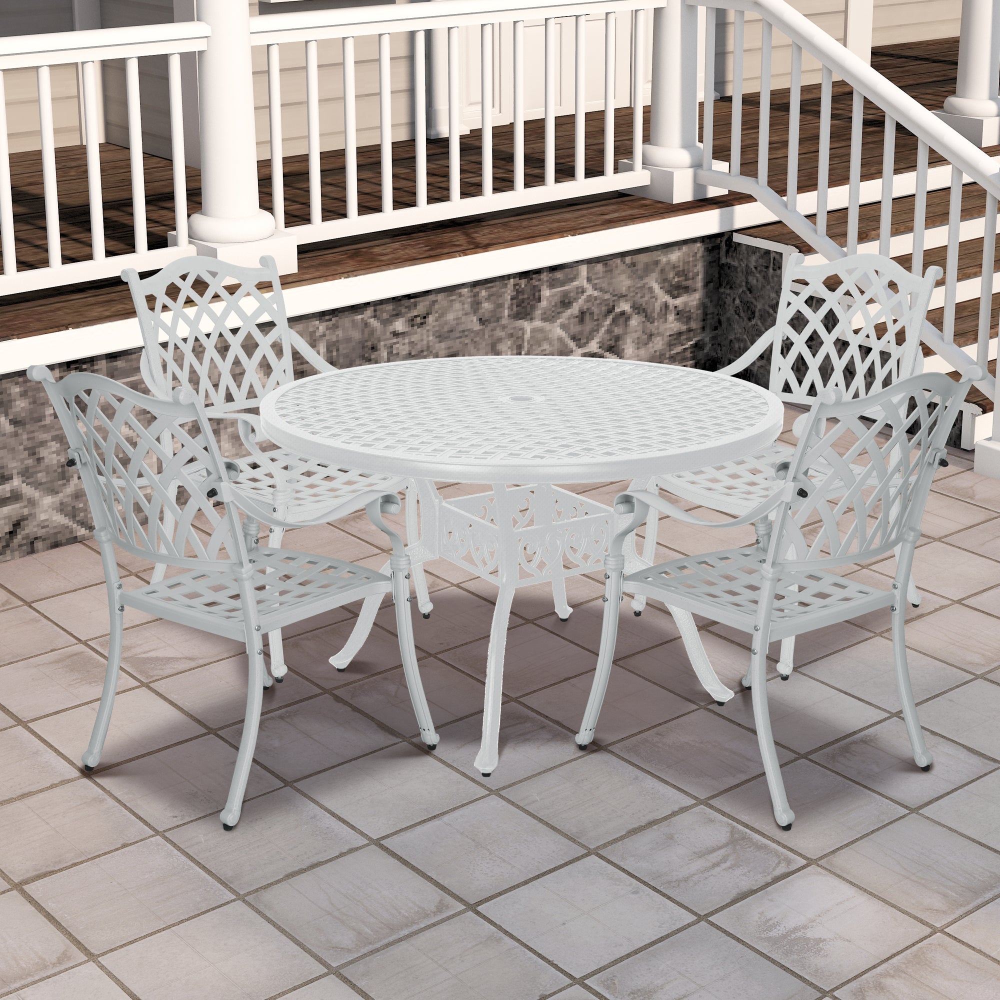 Set of 2 Bronze/White Cast Aluminum Patio Dining Chairs