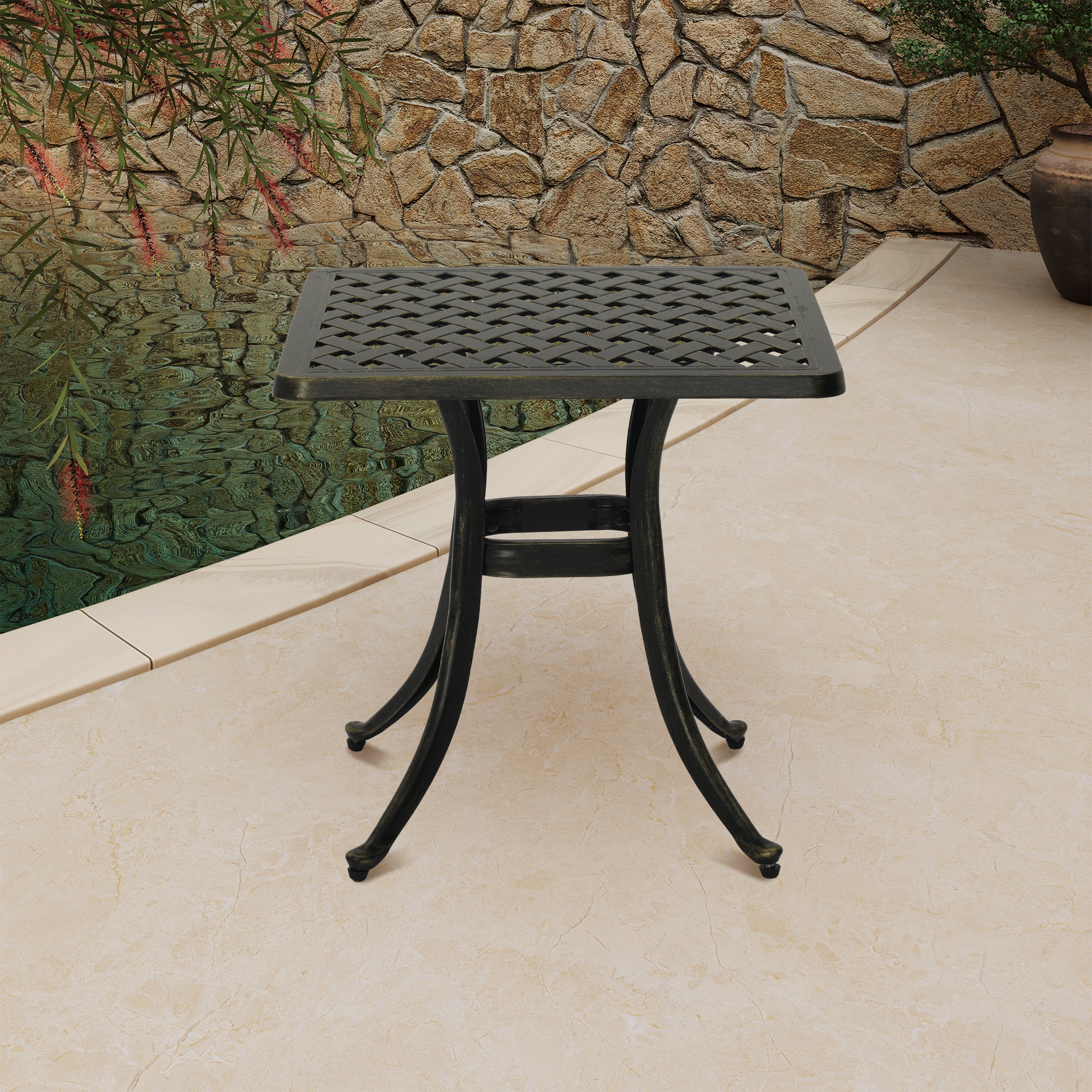 21 in. Cast Aluminum Patio Side Table in Bronze