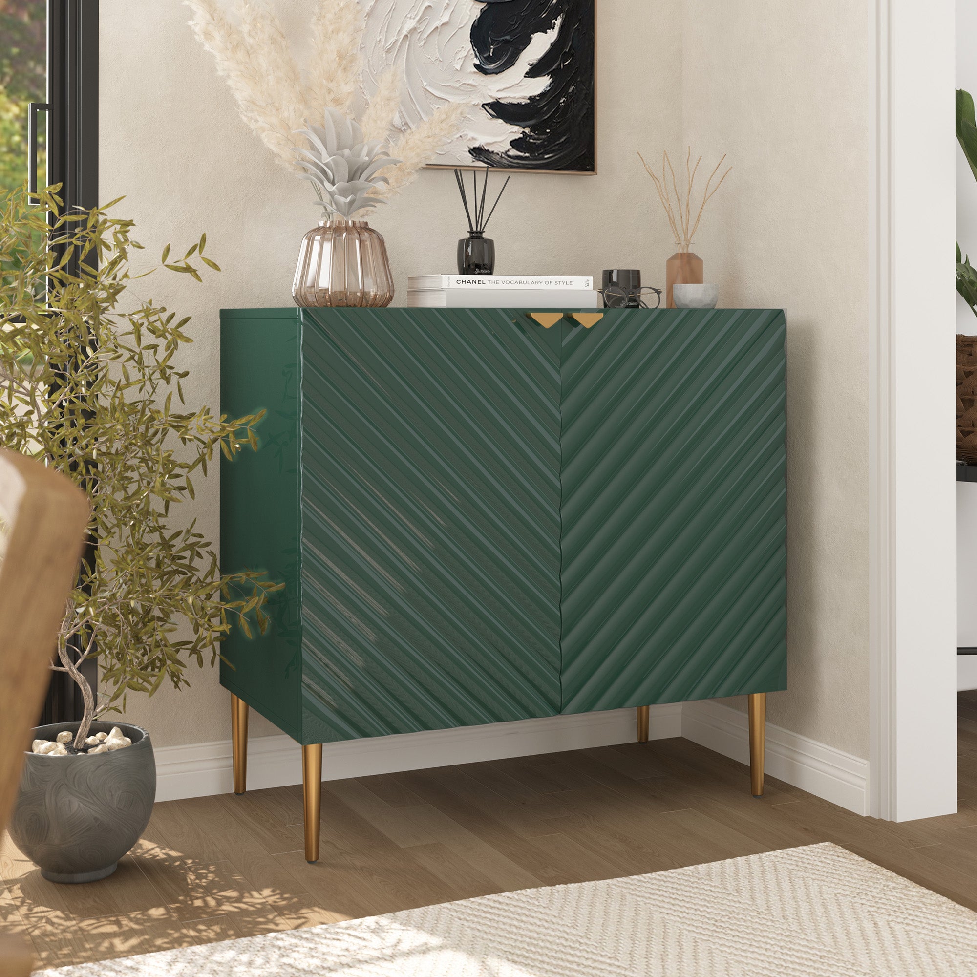 Boyel Living 2-Door White Locker Accent Storage Cabinet with Tapered Support Legs