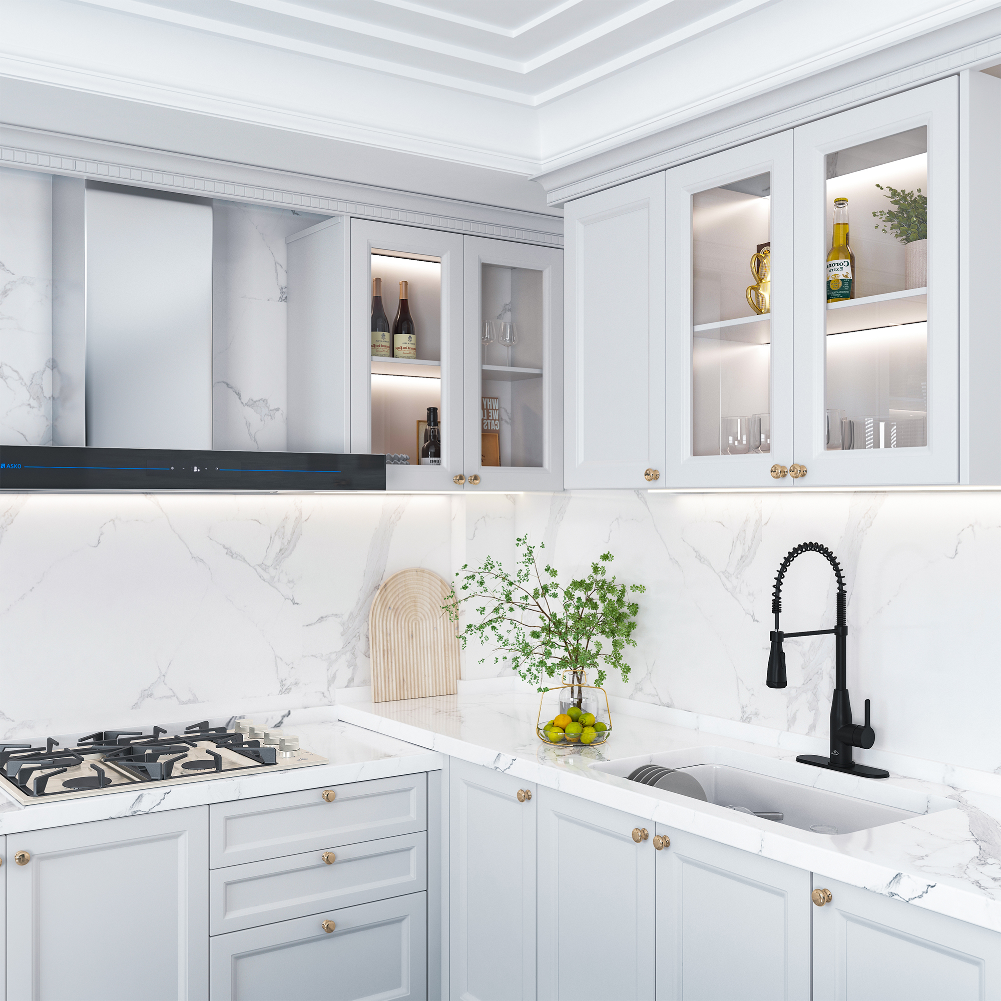 Single Handle Pull Down Sprayer Kitchen Faucet with LED Lights Temperature Display in Matte Black