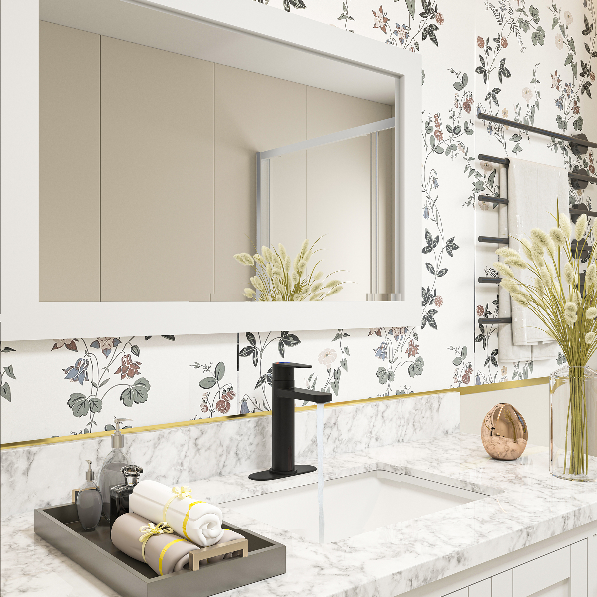 Automatic Sensor Touchless Bathroom Sink Faucet with Pop-up Drain in Matte Black