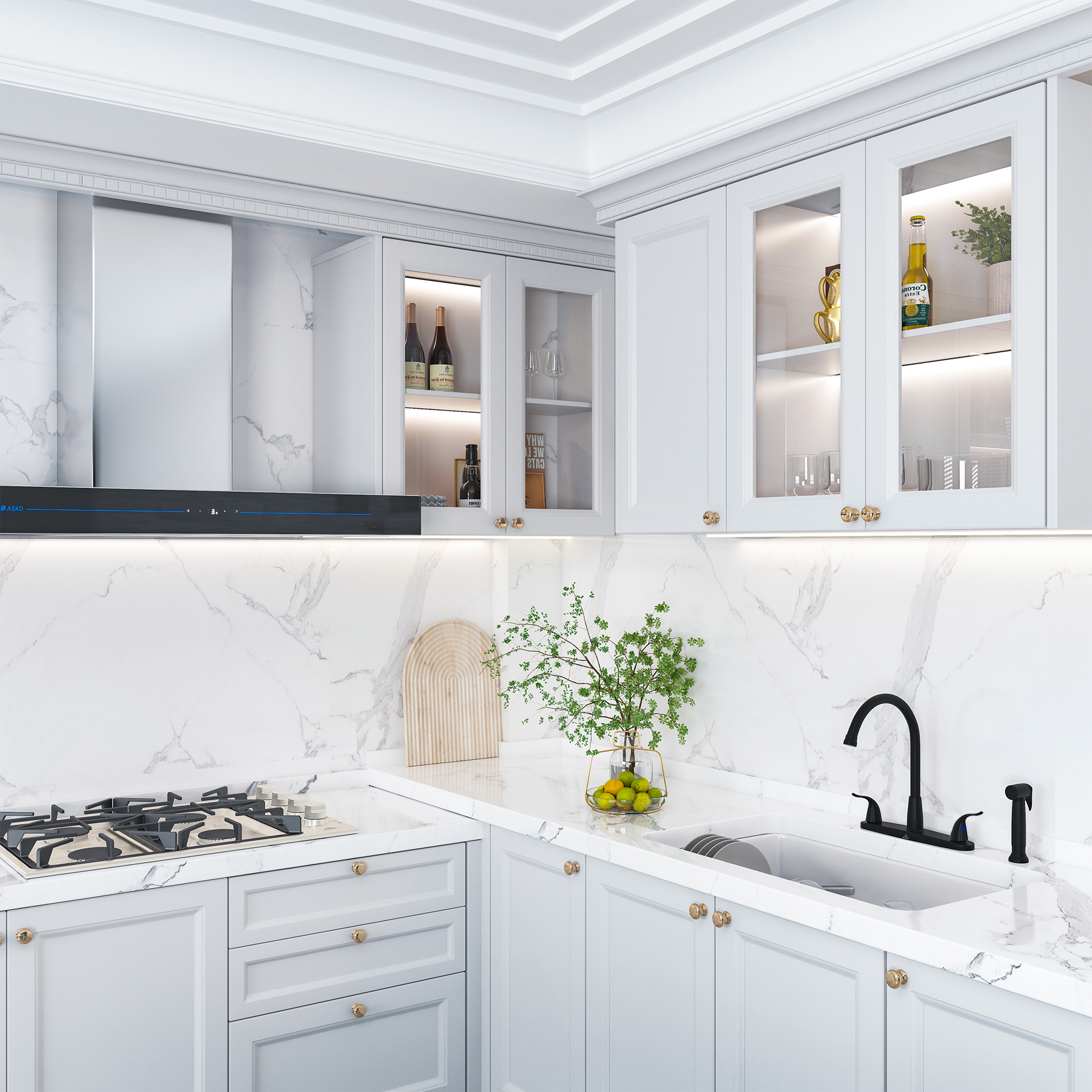 Double Handle Standard Kitchen Faucet with Side Sprayer in Matte Black