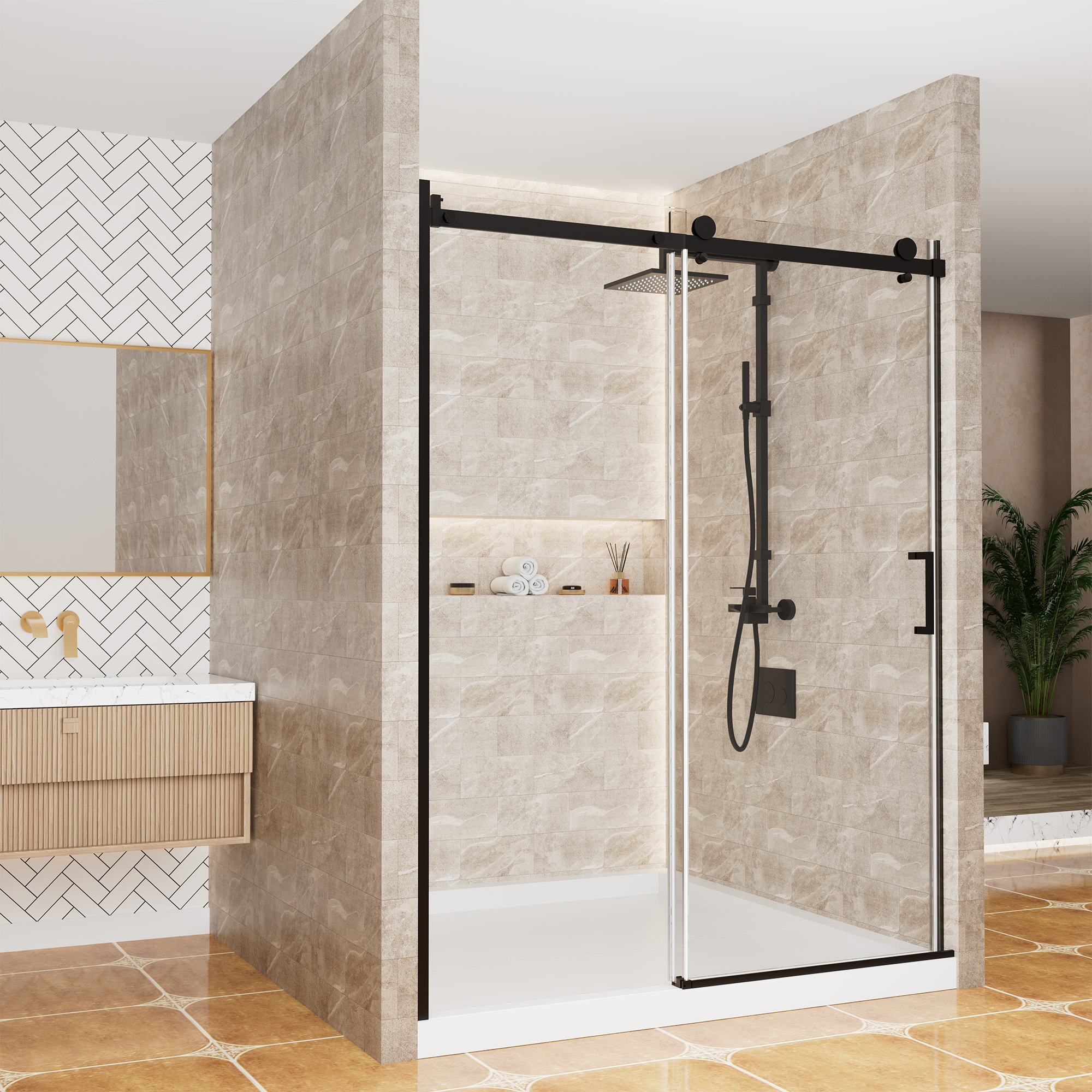 60"x 76" Framed Stainless Steel Shower Door with 3/8" Tempered Glass