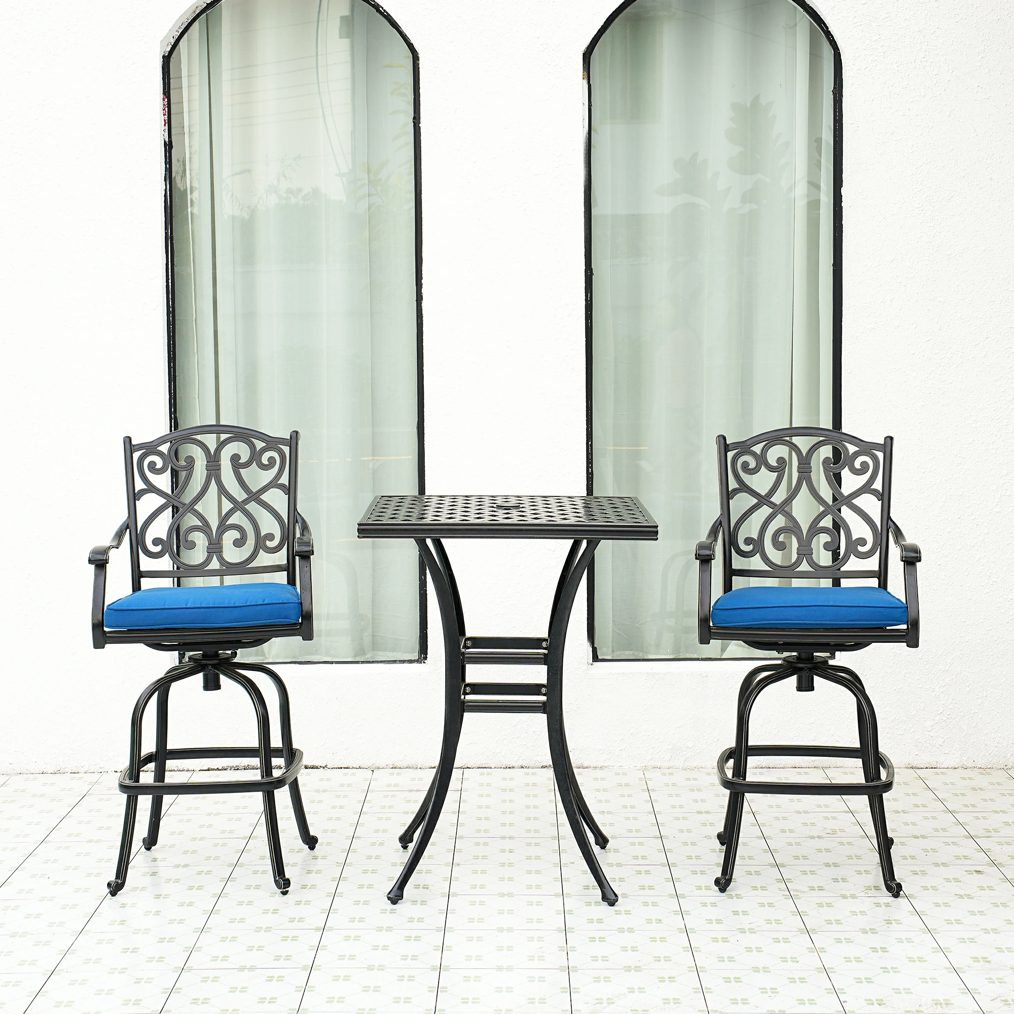 Square Outdoor Table Bar Stool 29-in W x 29-in L with Umbrella Hole