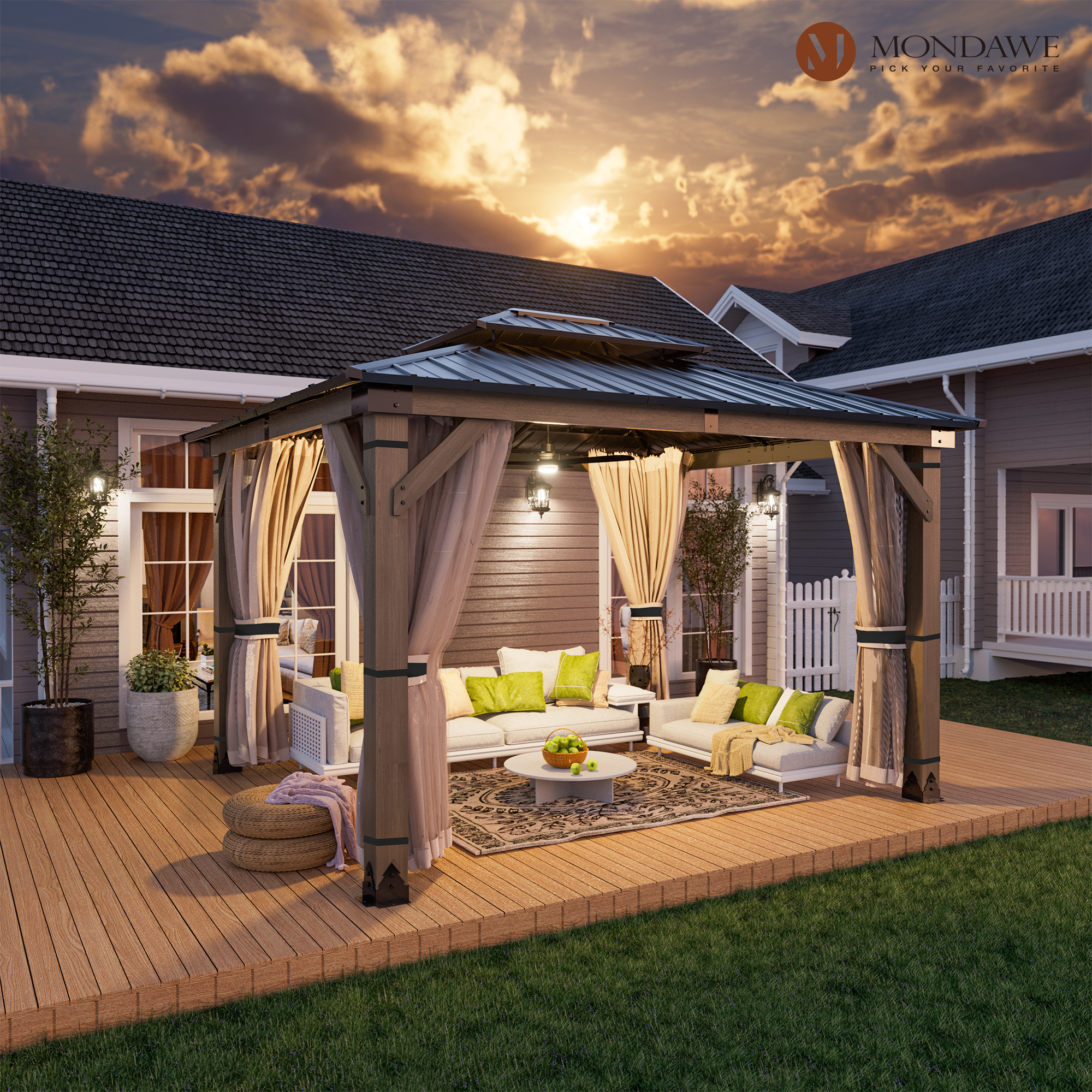 10 ft. x 12 ft. Outdoor Cedar Wood Frame Patio Gazebo Canopy