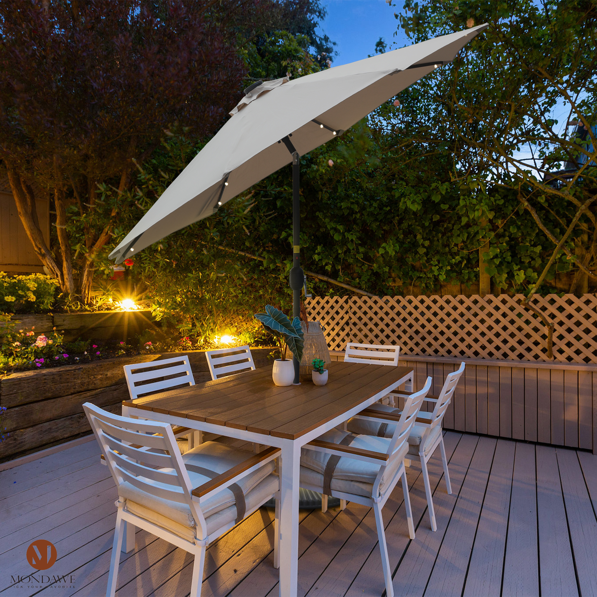 Mondawe 9 Ft 32 LED Round Solar Patio Market Umbrella-Mondawe