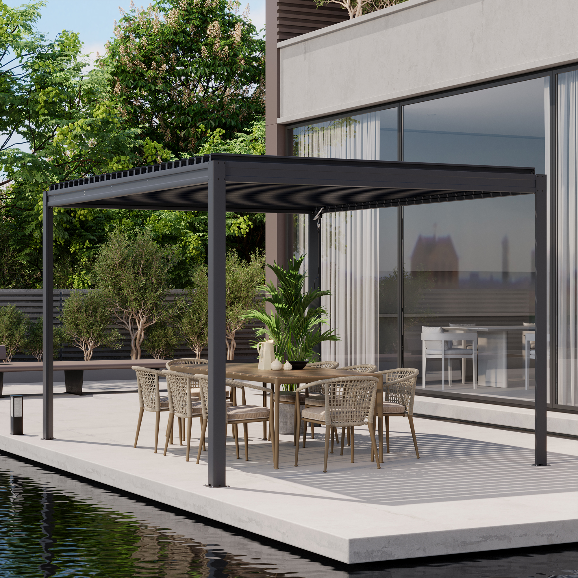 Louvered Pergola 10X13FT, Aluminum Pergola with Adjustable Roof, Aluminum Frame, Efficient Drainage System, Outdoor Pergola for Patio, Deck, Garden