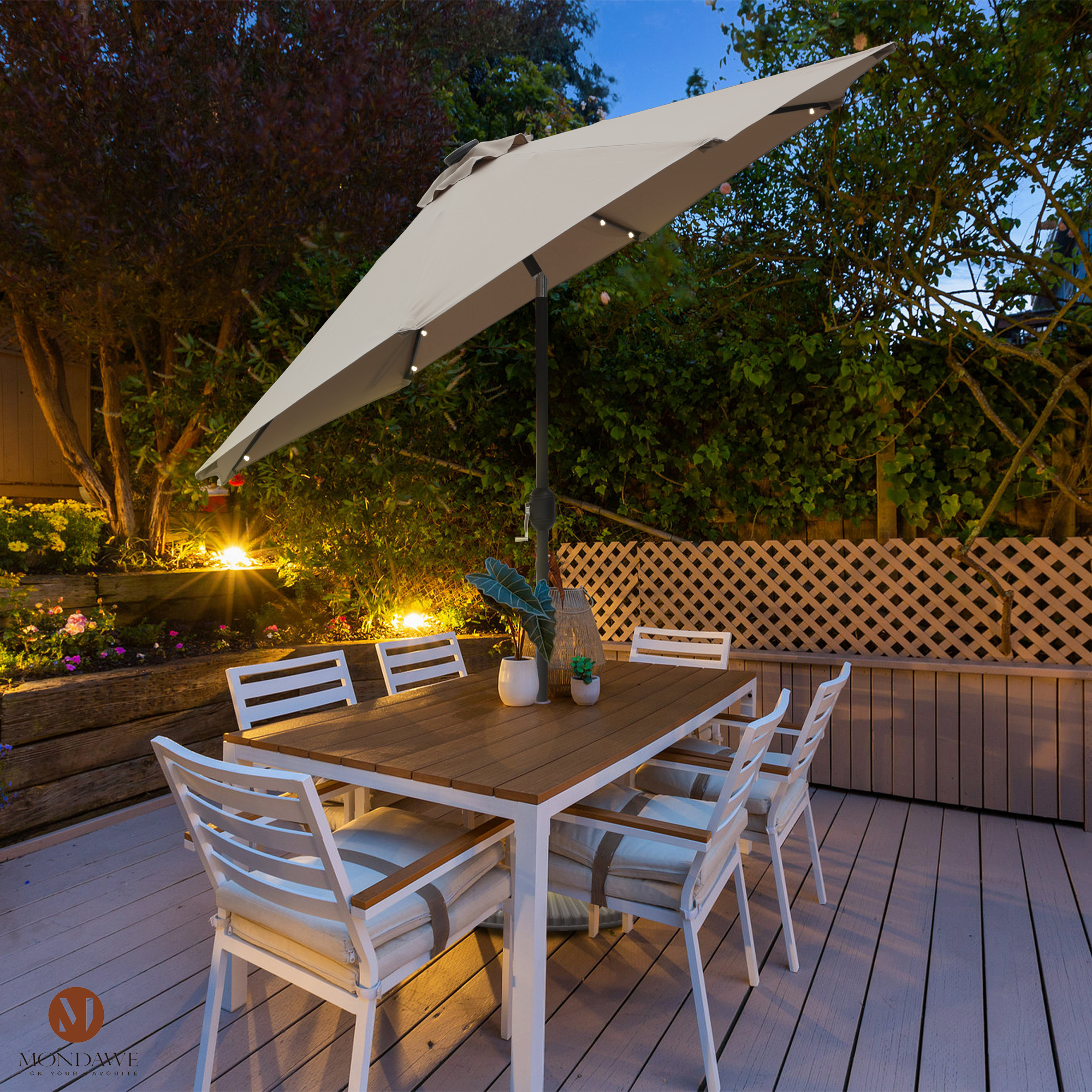 Mondawe 9 Ft 32 LED Round Solar Patio Market Umbrella-Mondawe