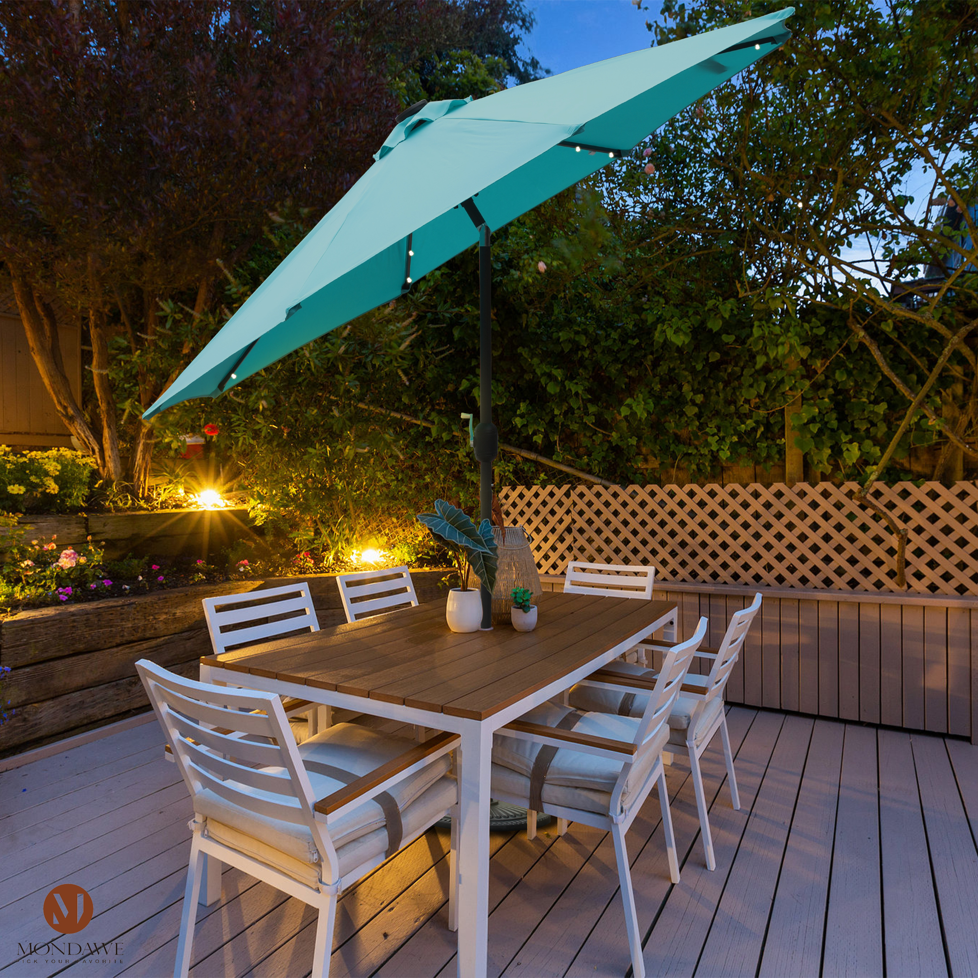 Mondawe 9 Ft 32 LED Round Solar Patio Market Umbrella-Mondawe