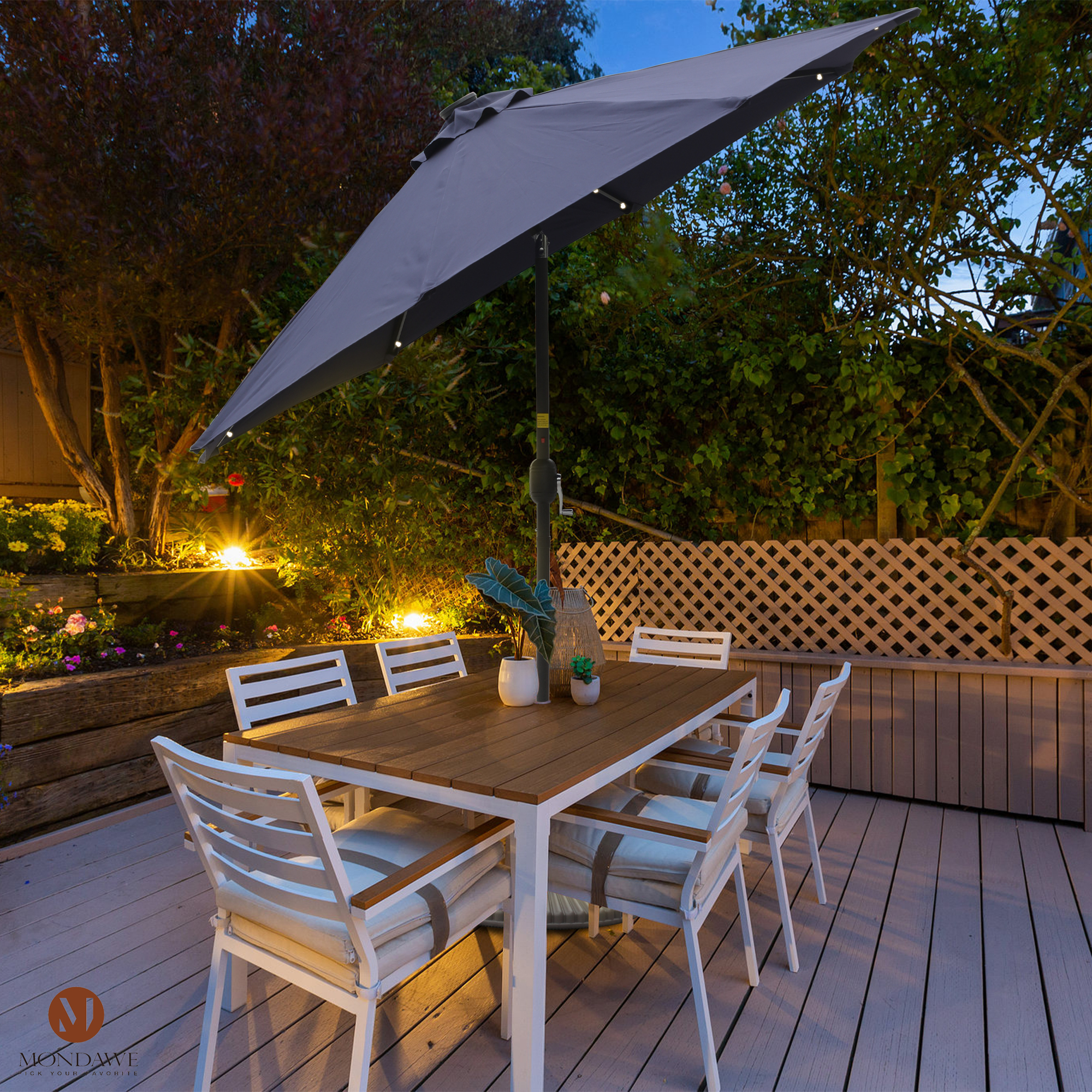 Mondawe 9 Ft 32 LED Round Solar Patio Market Umbrella-Mondawe