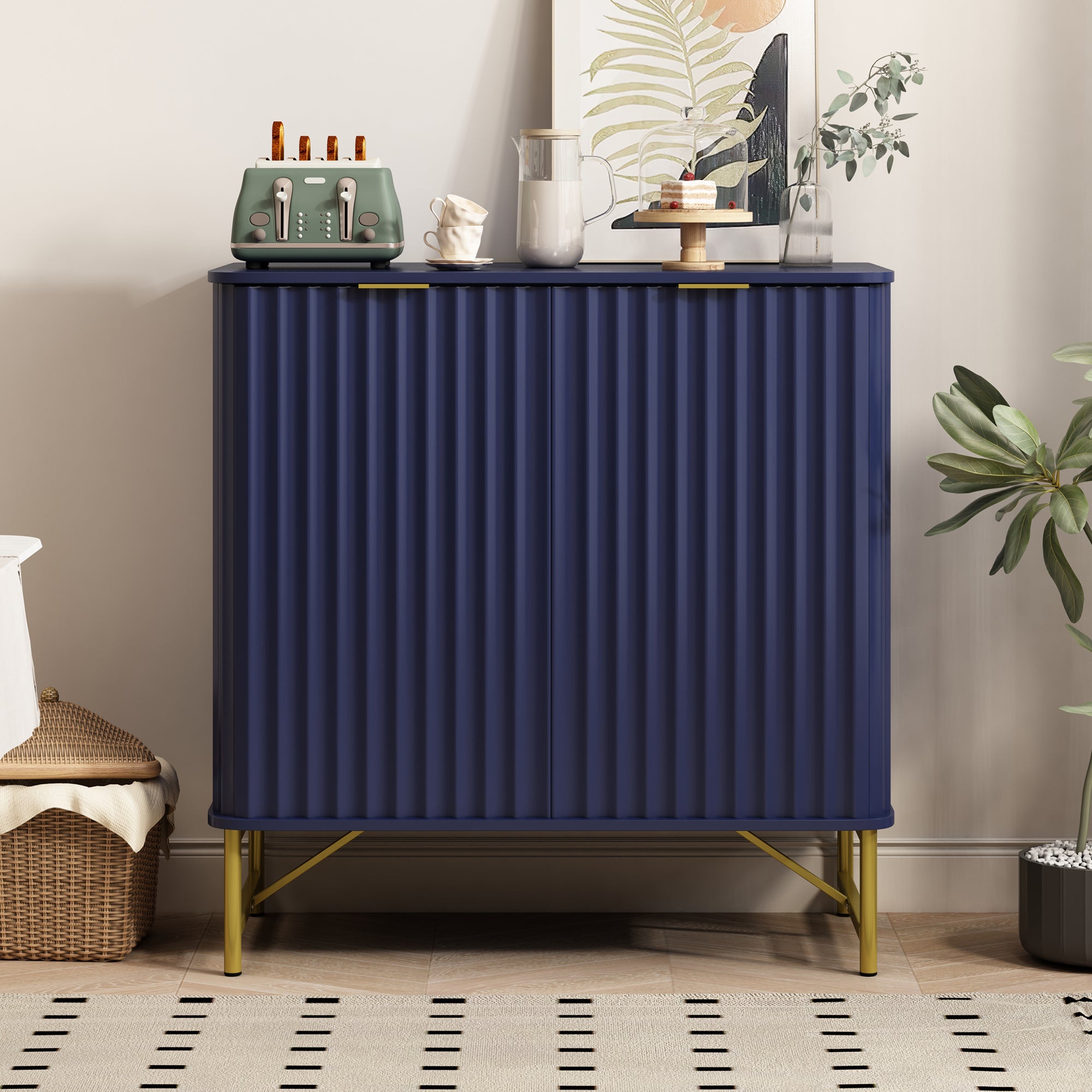 Sideboard Buffet Storage Cabinet with 2 Doors，32 Inch Monden Free-Standing Accent Cabinet with Gold Legs for Hallway, Living Room