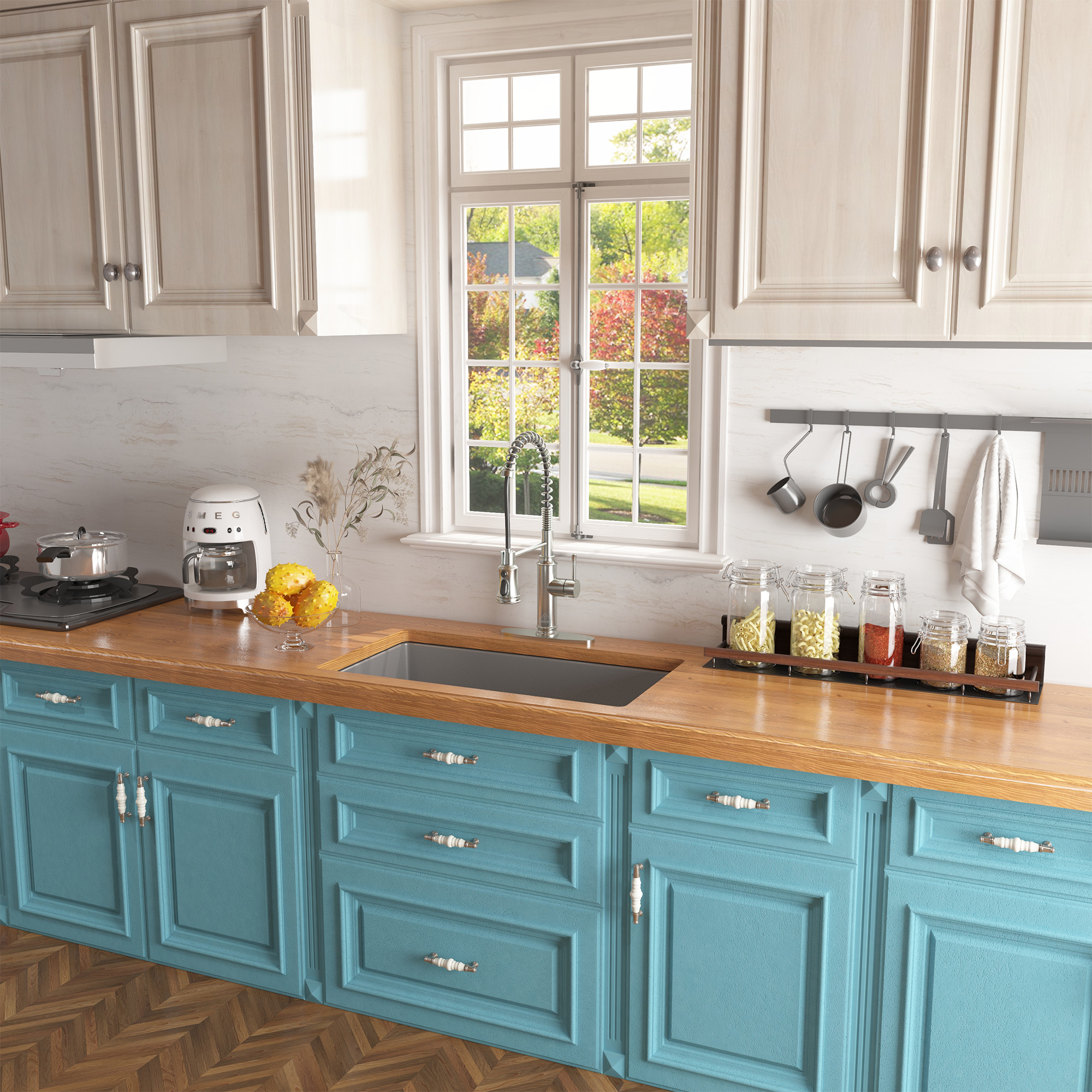 Matte Gray ingle Bowl Fireclay Kitchen Sink with Grid and Drainer，Undermount