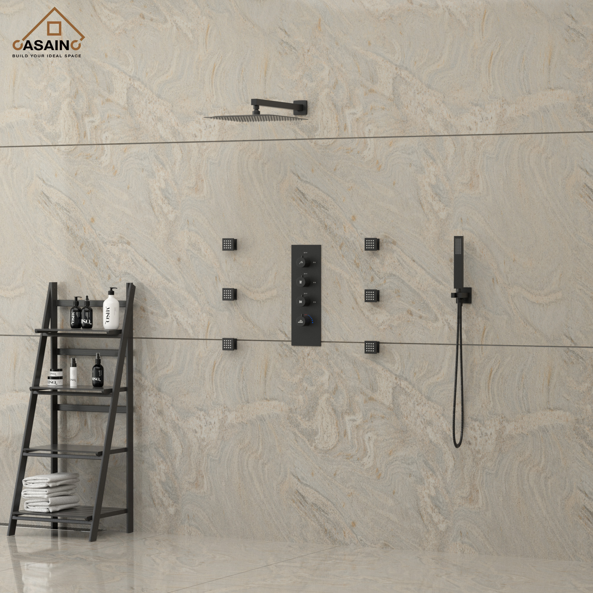 6-Spray Pattern 12 in. Wall Mounted Rainfall Shower Faucet and Dual Shower Heads System With 6 Body Jets In Brushed Gold/Brushed Nickel/Matte Black