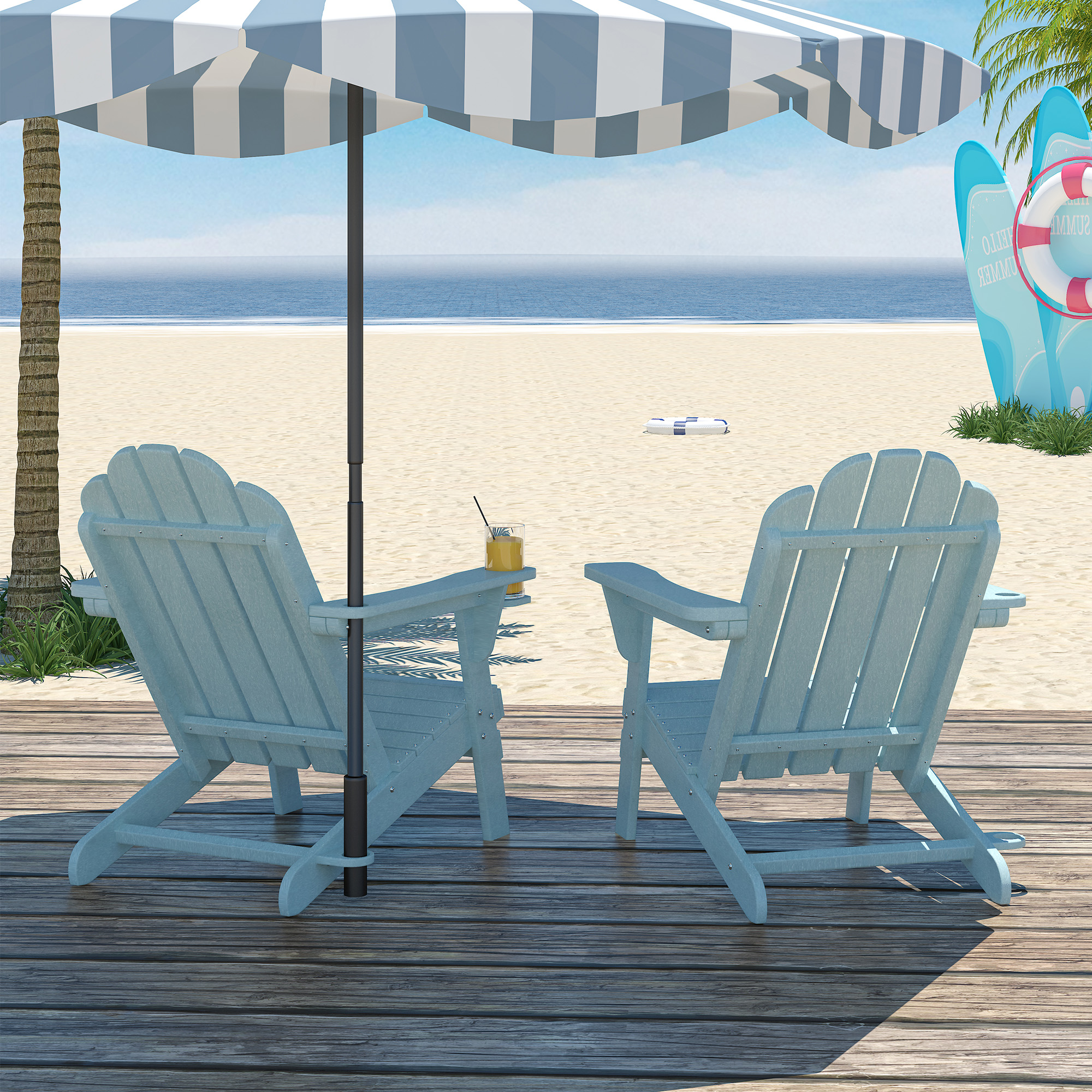 5-Piece/3-Piece HDPE Adirondack Chairs with Cup Holder and Umbrella Hole Outdoor Set and 32-inch Square Fire Pit Table