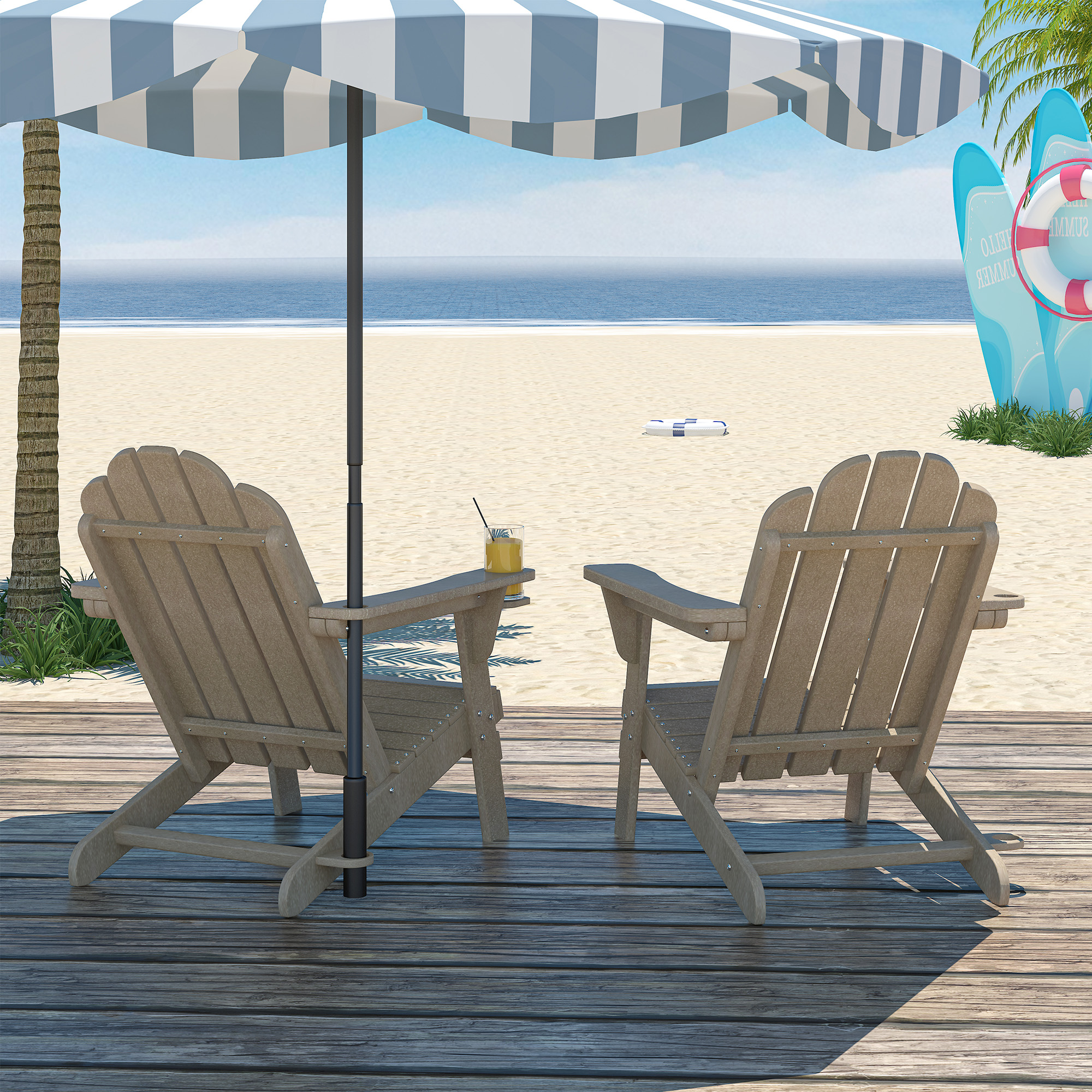 5-Piece/3-Piece HDPE Adirondack Chairs with Cup Holder and Umbrella Hole Outdoor Set and 32-inch Square Fire Pit Table