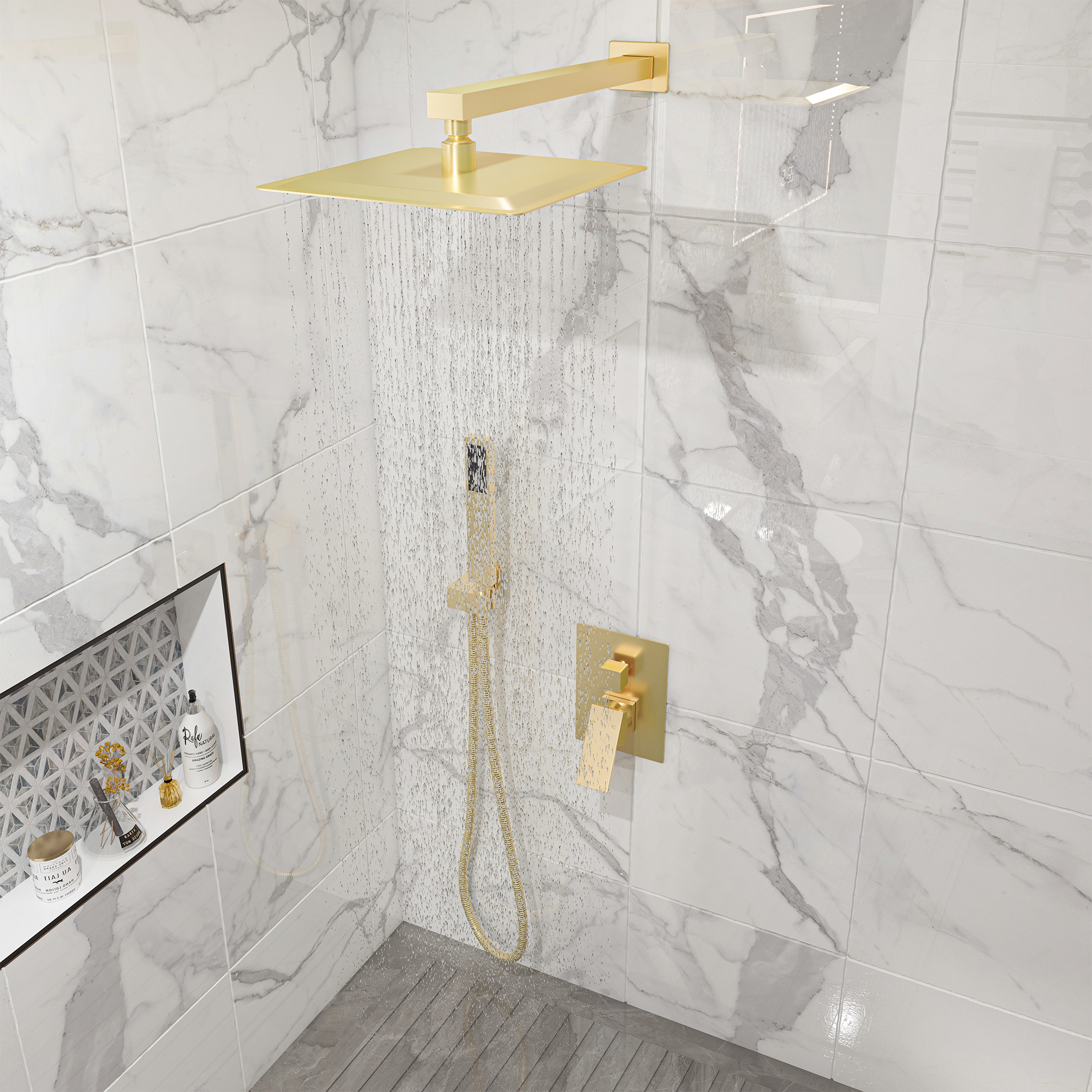 10 in. Wall Mounted Single Handle 1-Spray Dual Shower Faucet 2.5 GPM with Pressure Balance in Chrome/Brushed Nickel/Brushed Gold