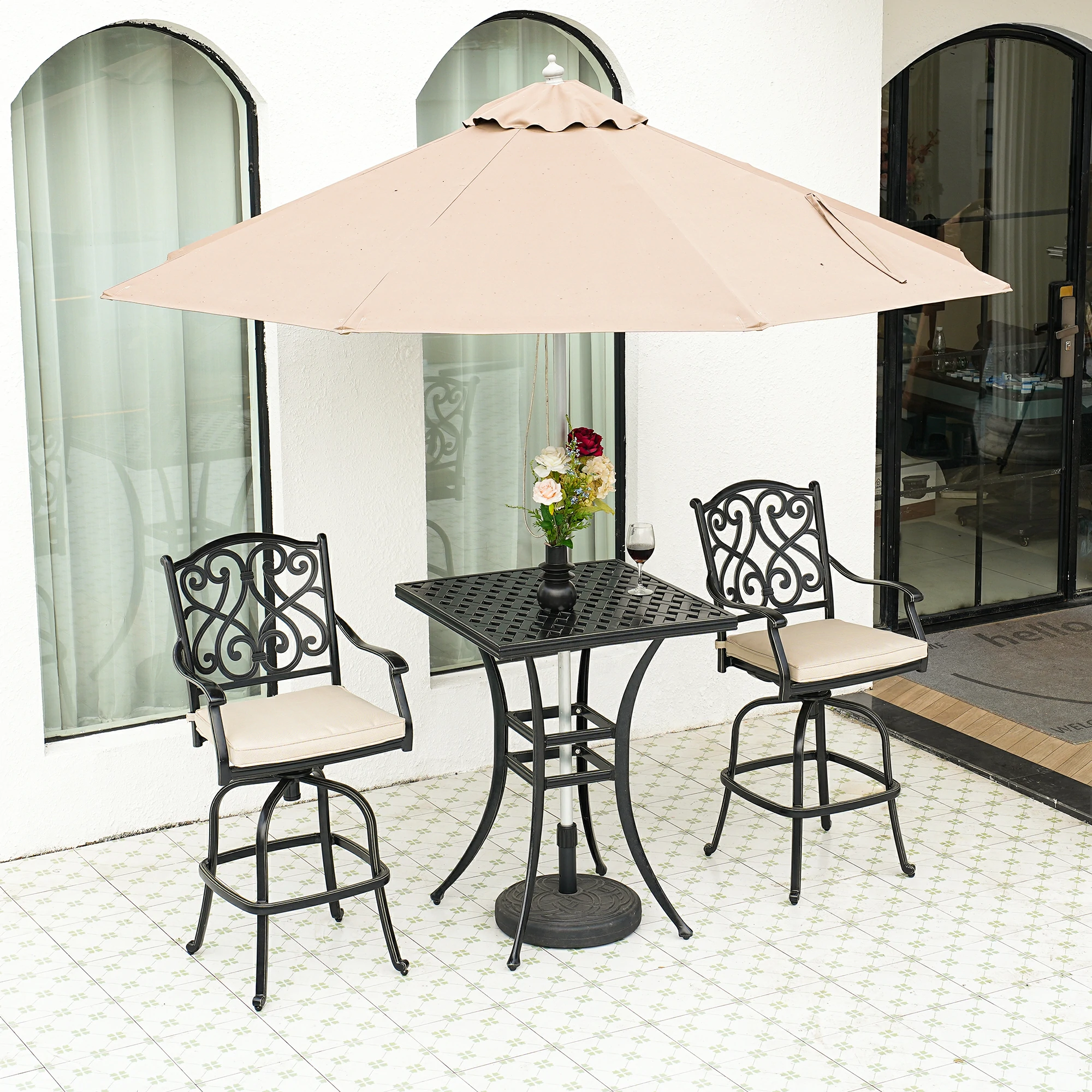 Square Outdoor Table Bar Stool 29-in W x 29-in L with Umbrella Hole