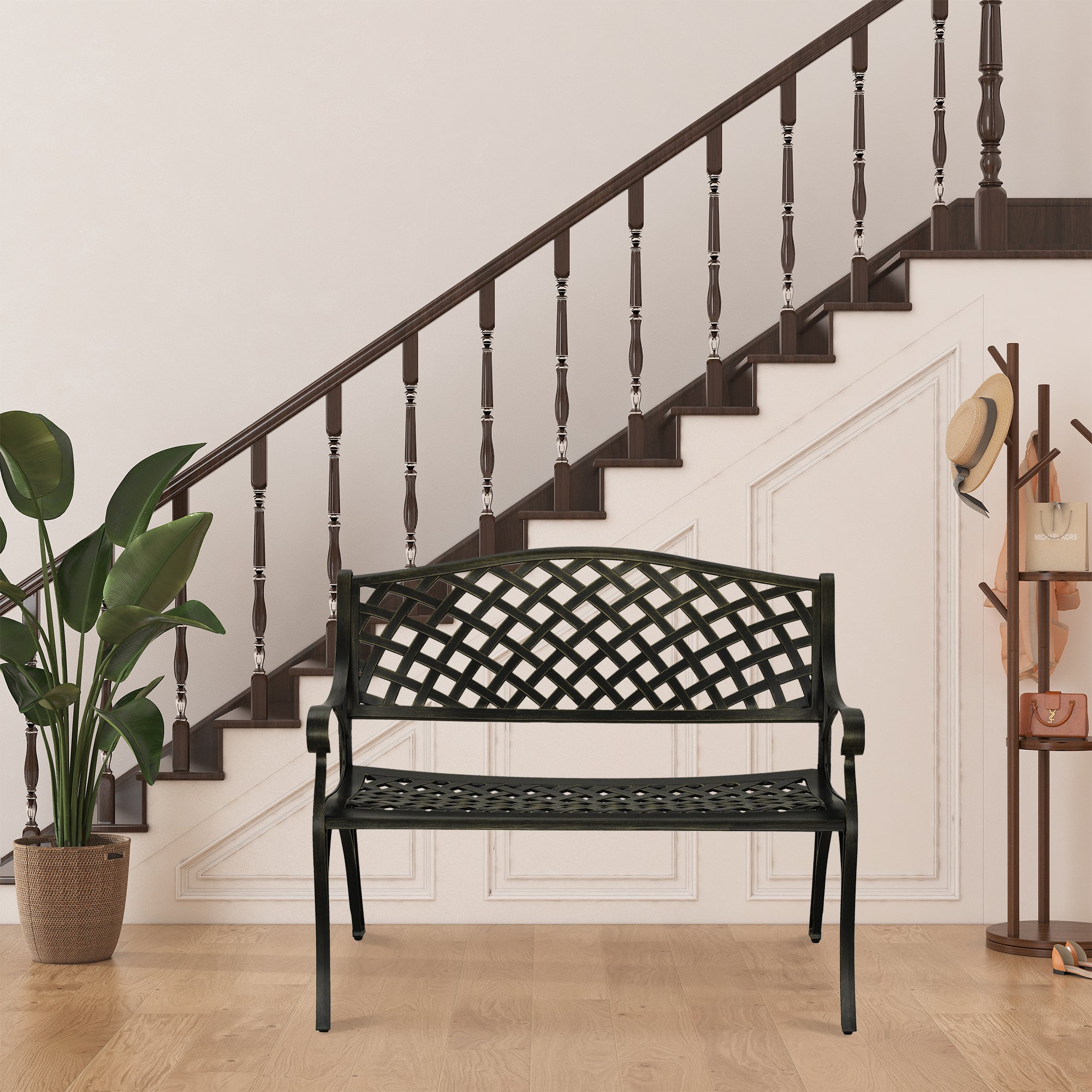 Patio Bench 40-in W x 31.5-in H Bronze Aluminum Garden Bench