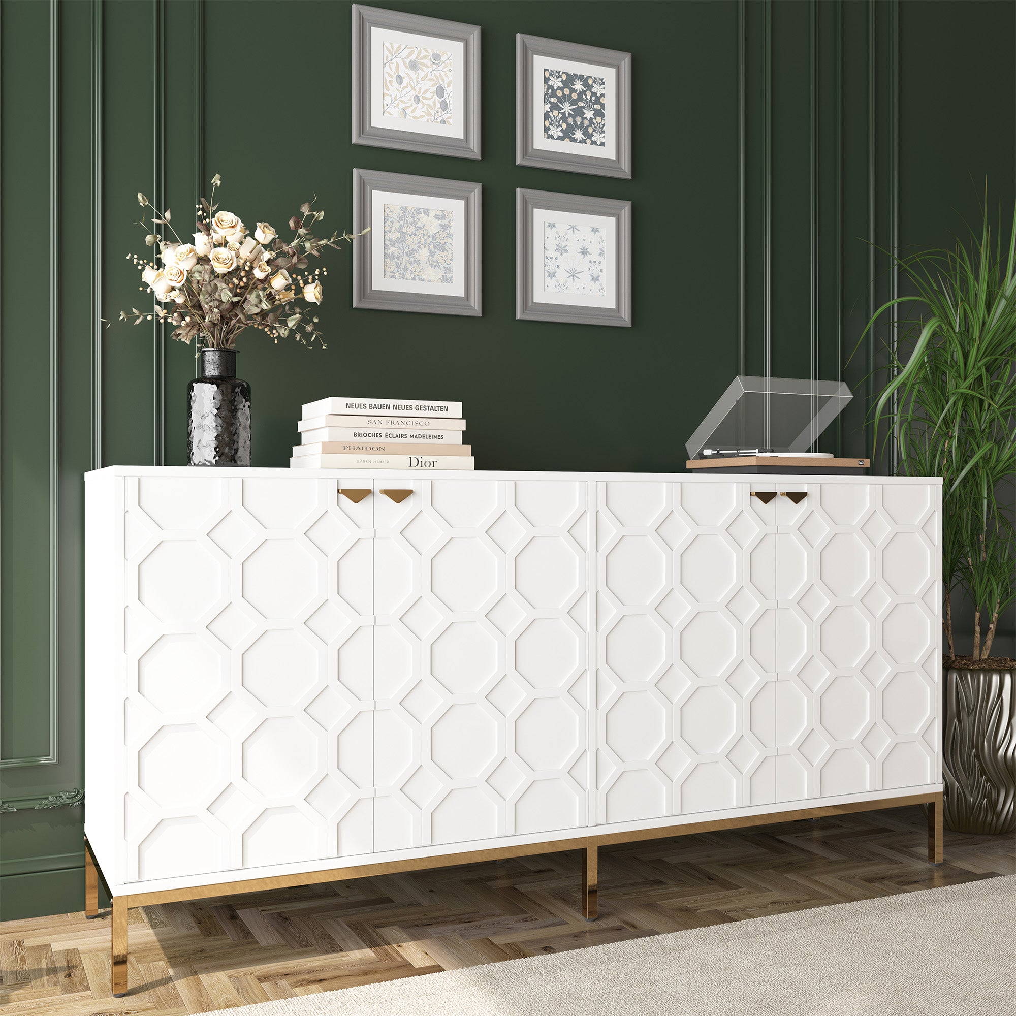 4 Door White Locker Accent Cabinet