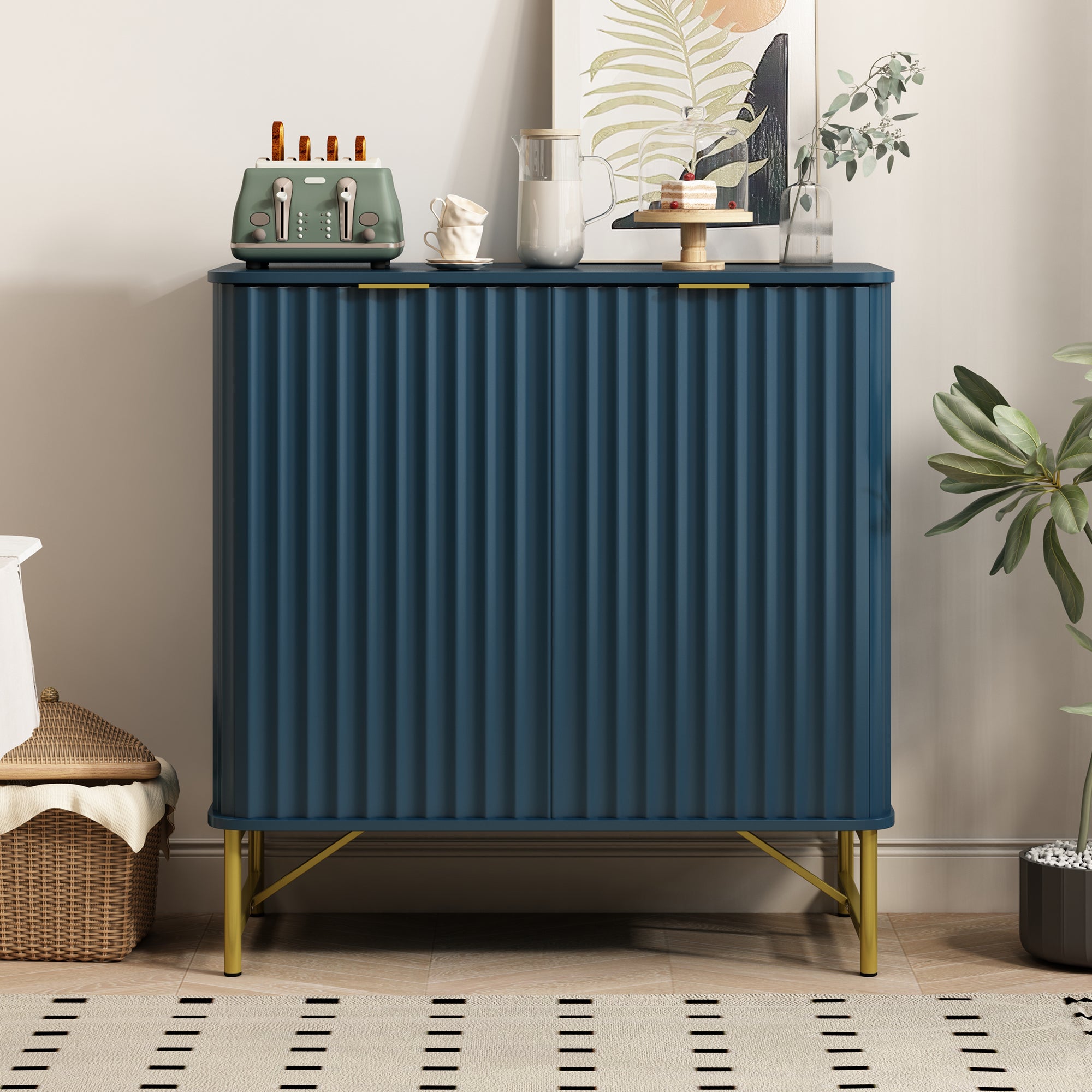 Sideboard Buffet Storage Cabinet with 2 Doors，32 Inch Monden Free-Standing Accent Cabinet with Gold Legs for Hallway, Living Room