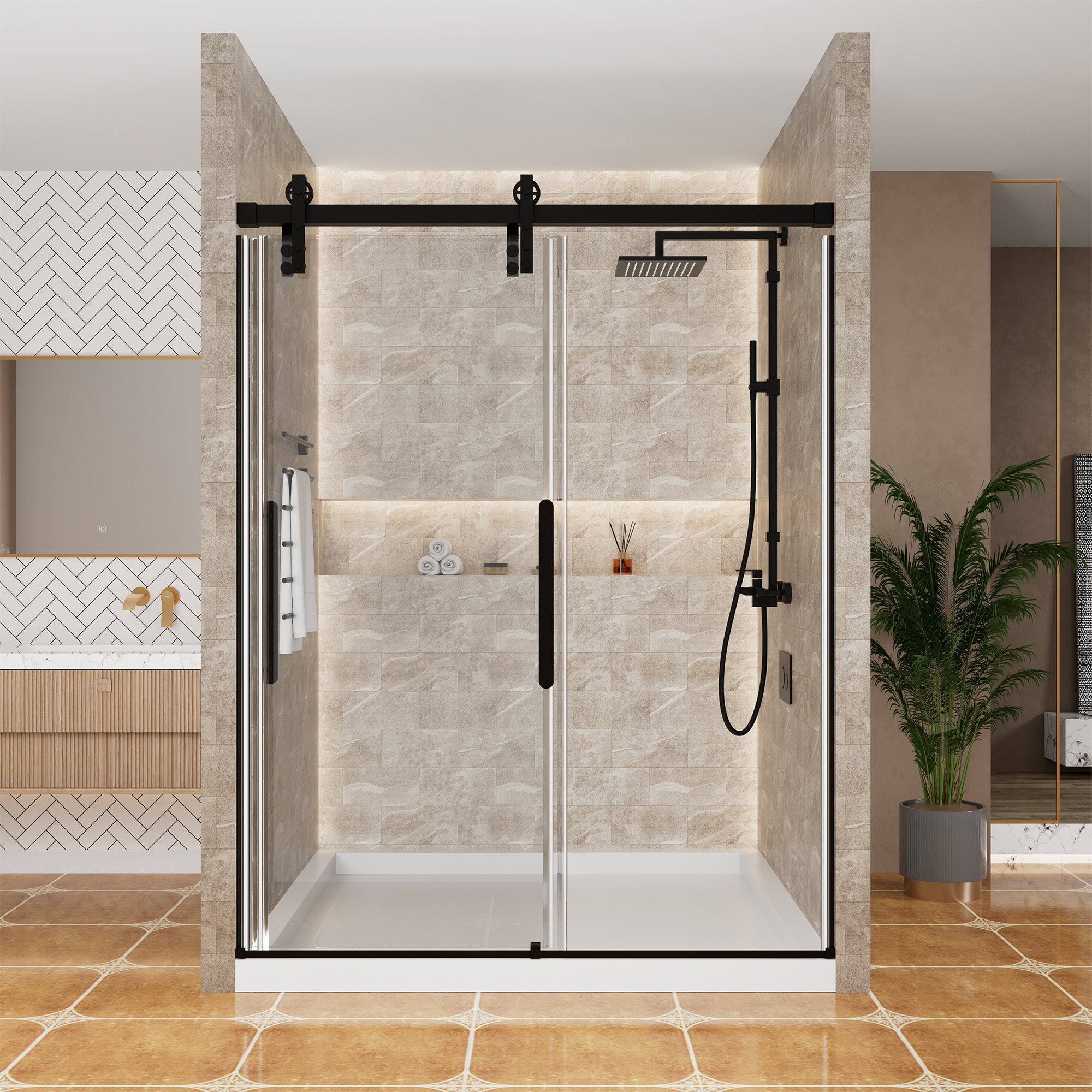 60"x 76" Frameless Stainless Steel Shower Door with 10mm Tempered Glass
