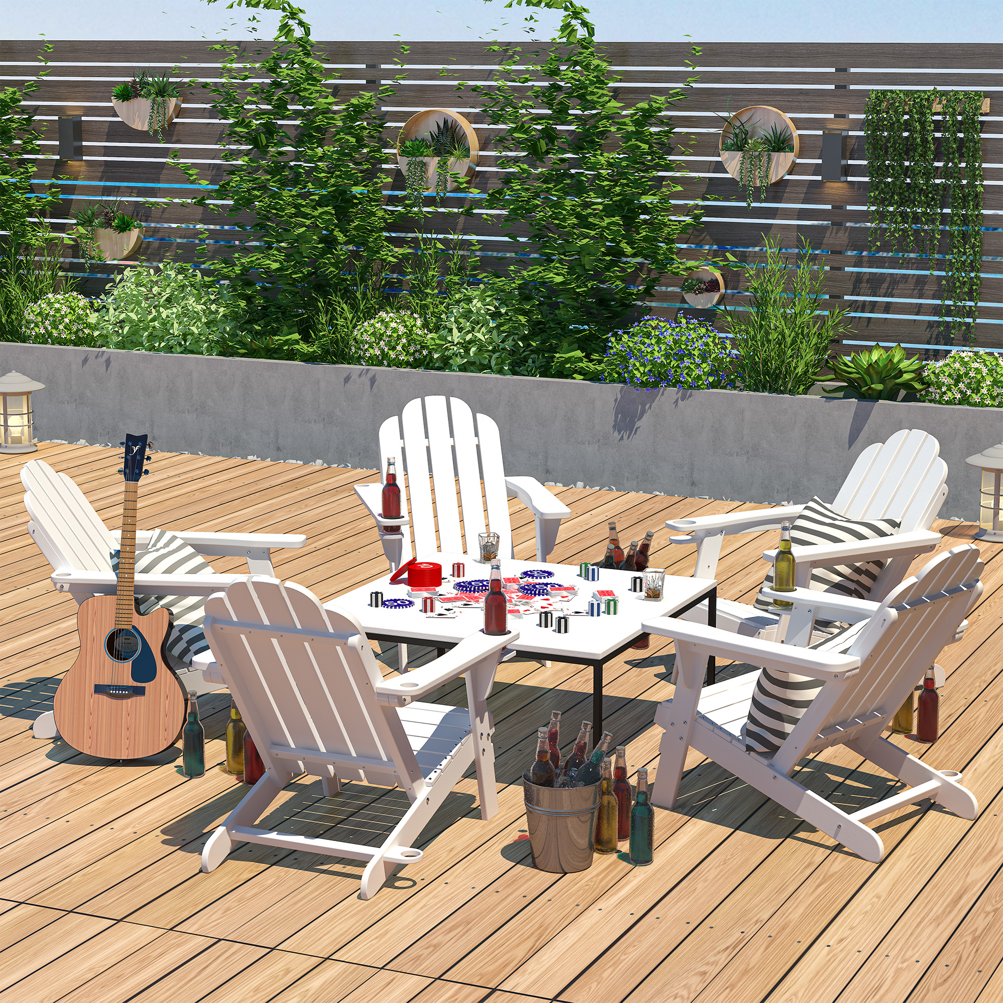 5-Piece HDPE Adirondack Chairs Conversation Set with Outdoor Fire Pit, image size:2000x2000